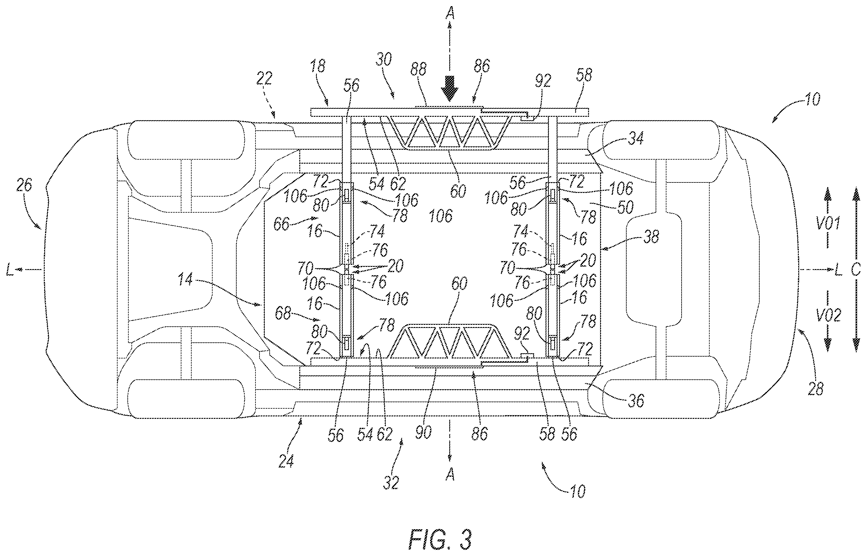 Patent US12508891 Figure 3 – Deployable vehicle brace