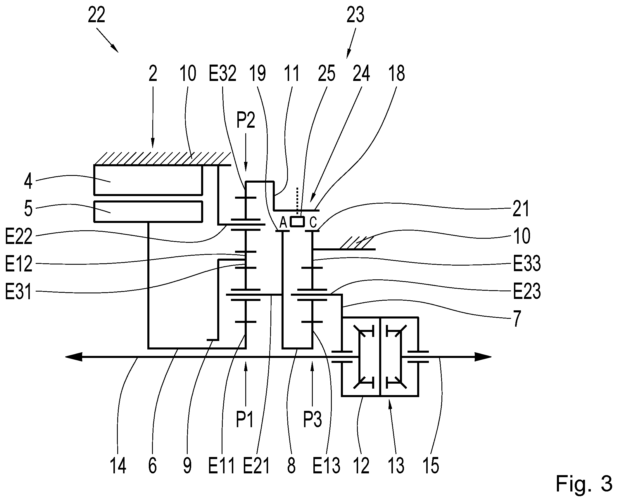 Patent US12508892 Figure 3 – Motor vehicle transmission for an at least partially electrically driven motor vehicle