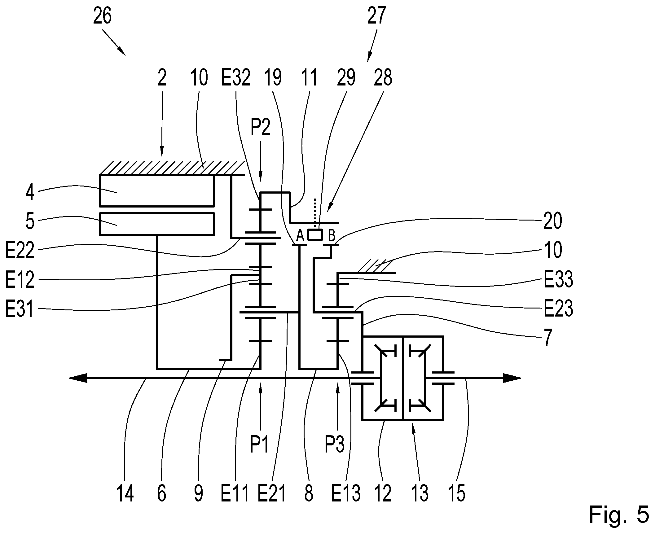 Patent US12508892 Figure 5 – Motor vehicle transmission for an at least partially electrically driven motor vehicle