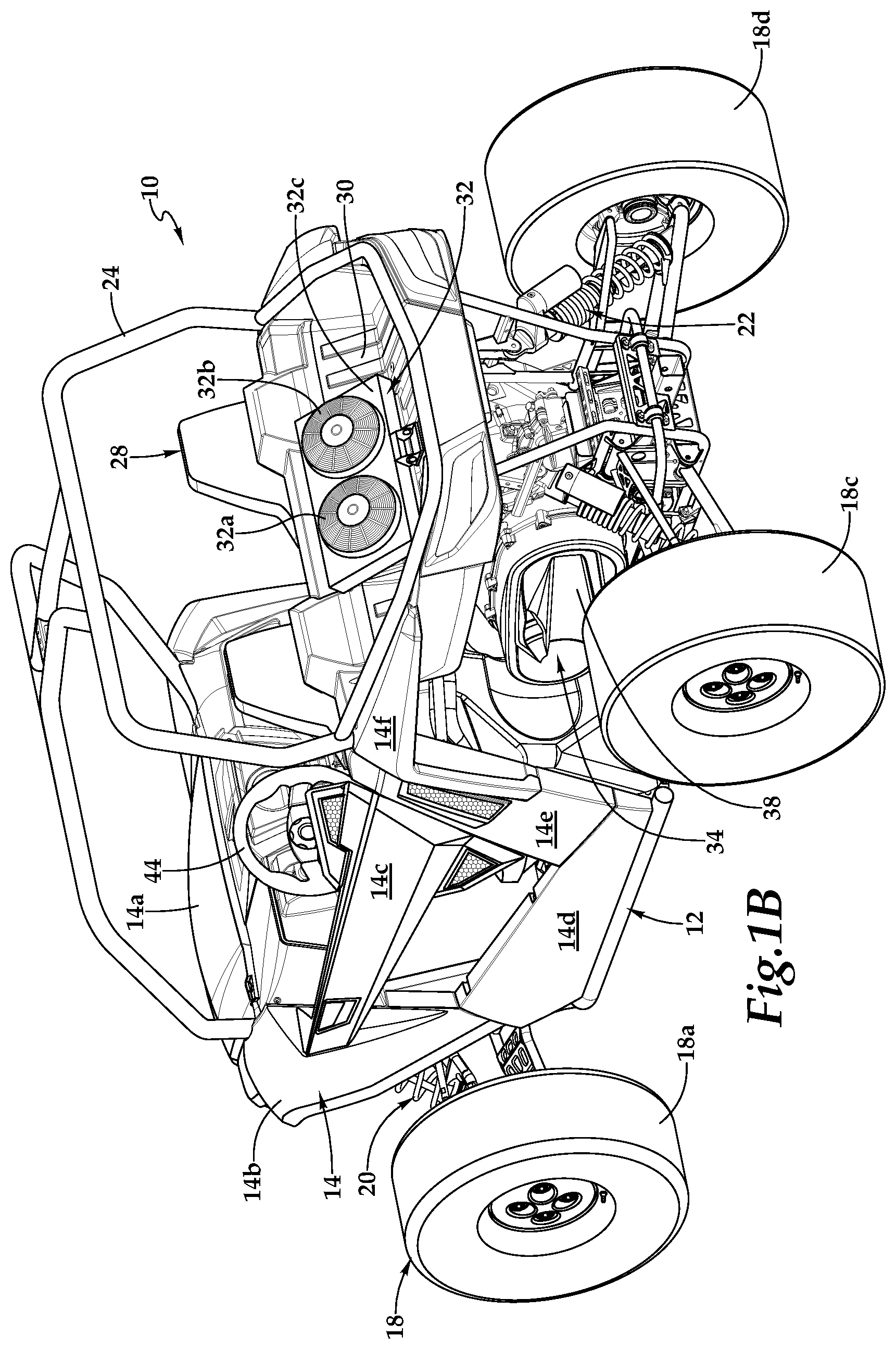 Patent US12508895 Figure 2 – Off-road vehicle having an aftwardly pivotable radiator