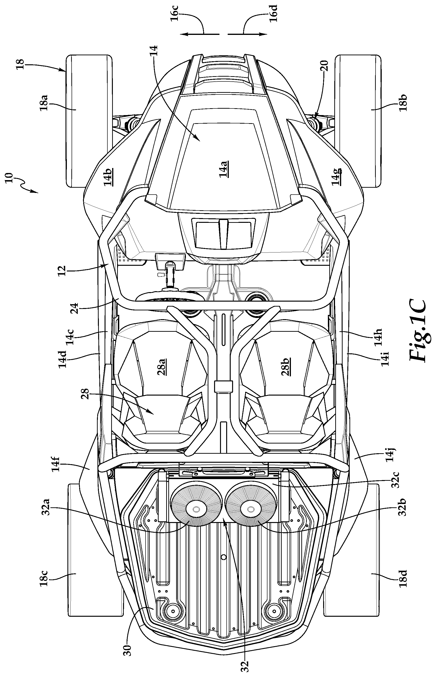 Patent US12508895 Figure 3 – Off-road vehicle having an aftwardly pivotable radiator