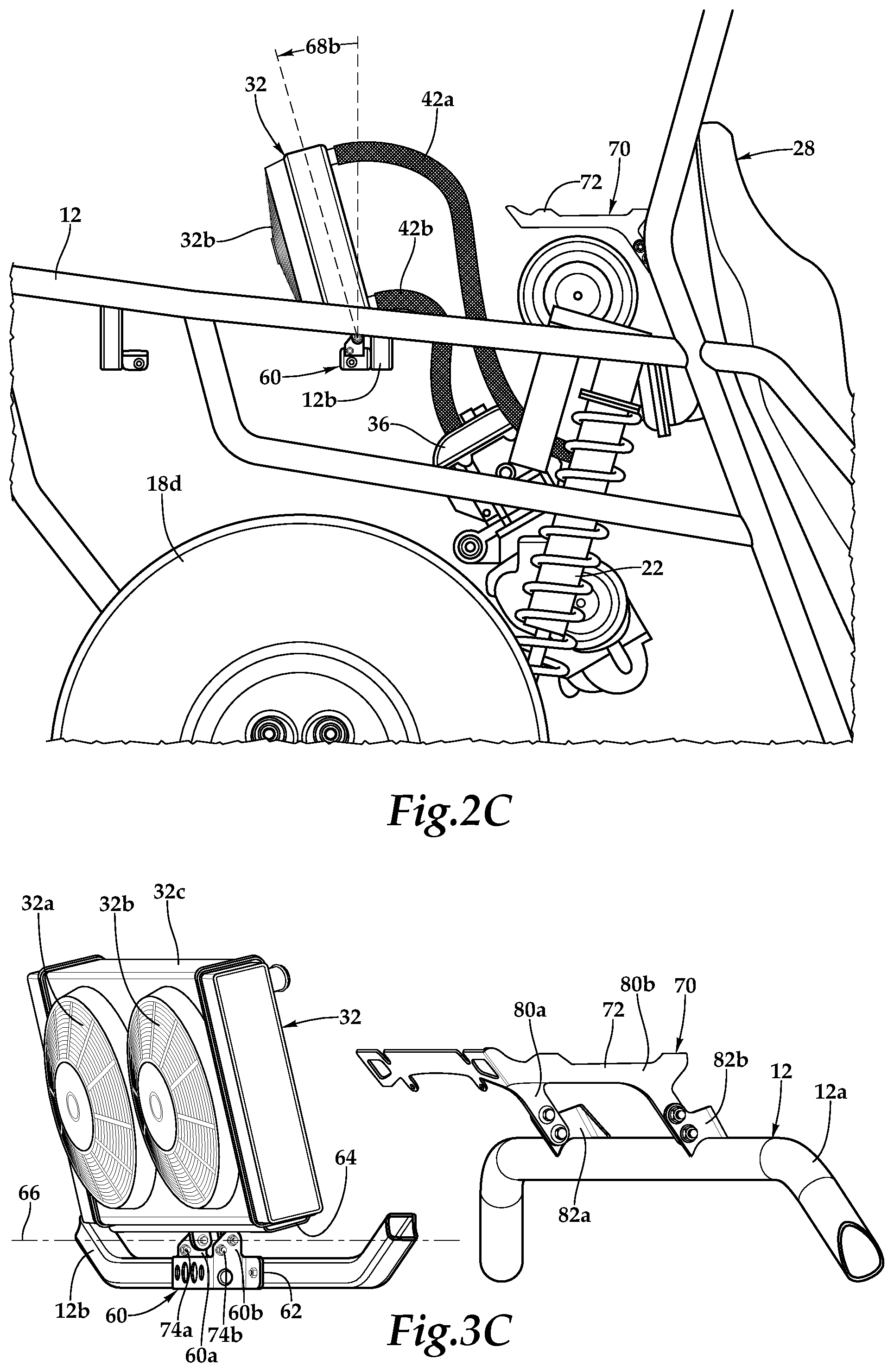 Patent US12508895 Figure 7 – Off-road vehicle having an aftwardly pivotable radiator