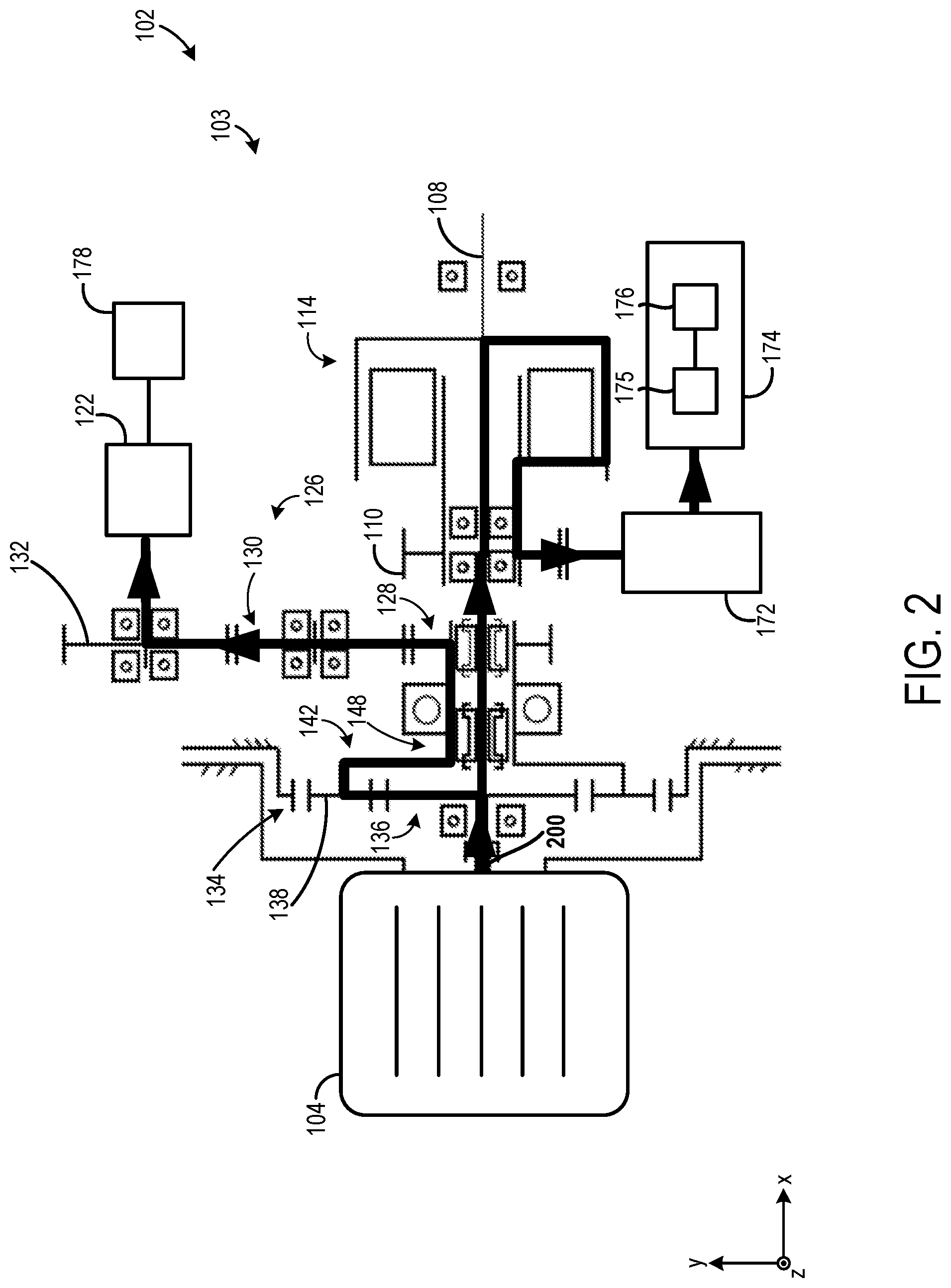 Patent US12508899 Figure 2 – Powertrain system with power take-off (PTO) and reduction planetary gear set