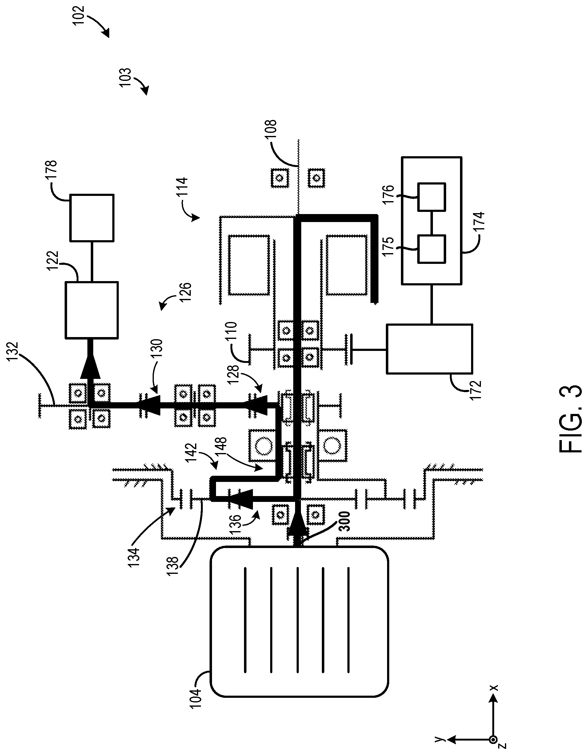 Patent US12508899 Figure 3 – Powertrain system with power take-off (PTO) and reduction planetary gear set