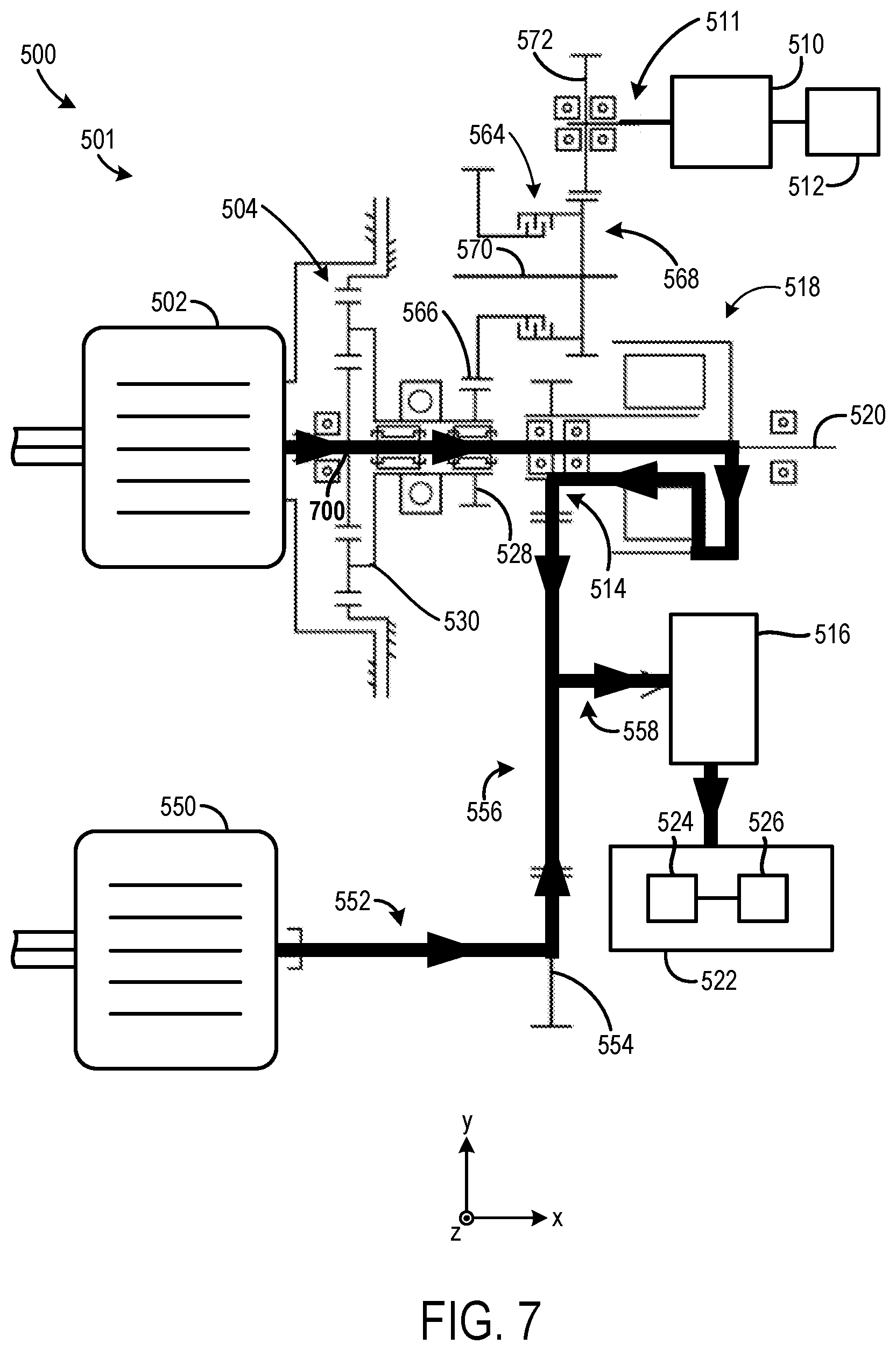 Patent US12508899 Figure 6 – Powertrain system with power take-off (PTO) and reduction planetary gear set