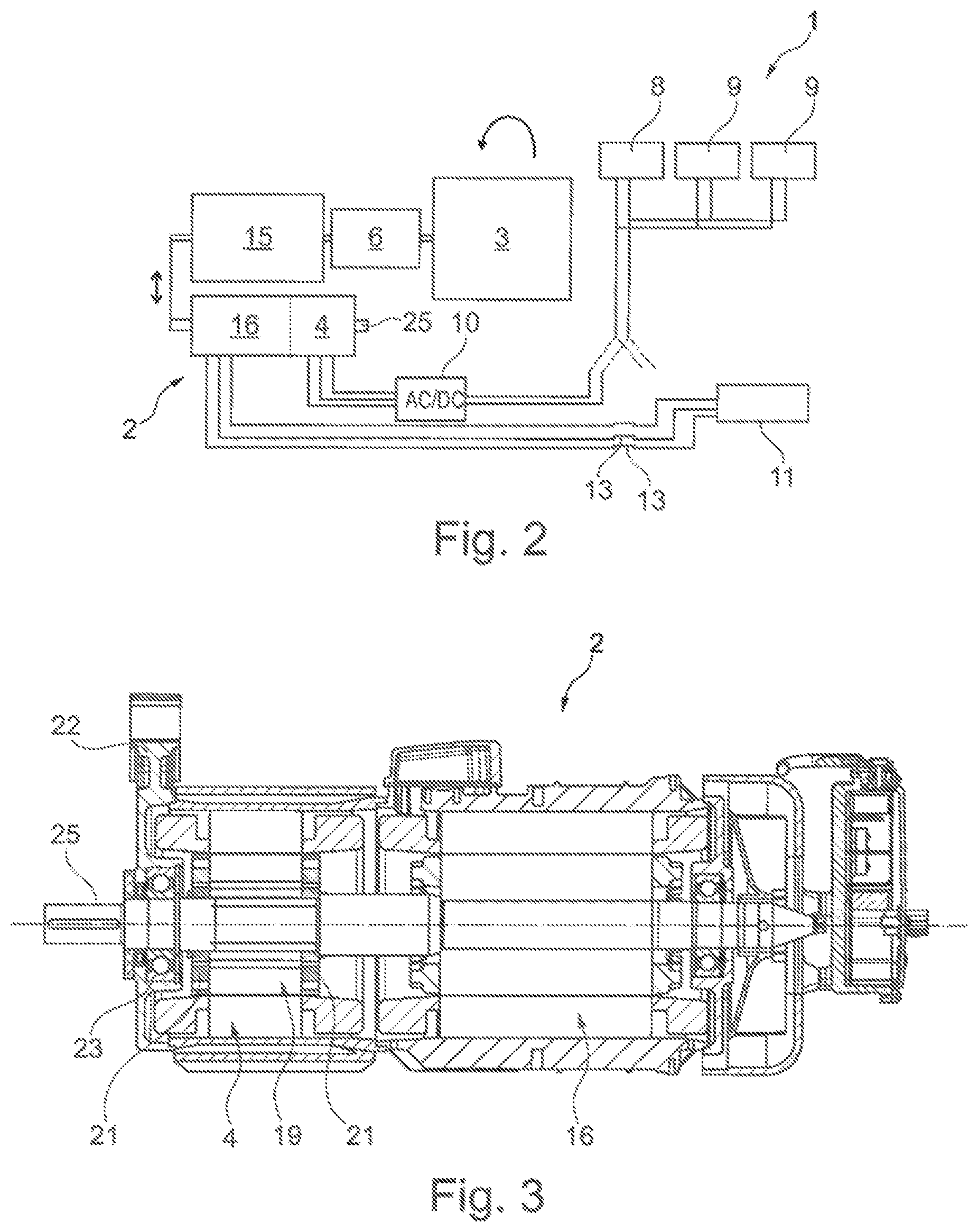 Patent US12508911 Figure 2 – Assembly comprising a generator and electric motors, for a vehicle air-conditioning or refrigeration system