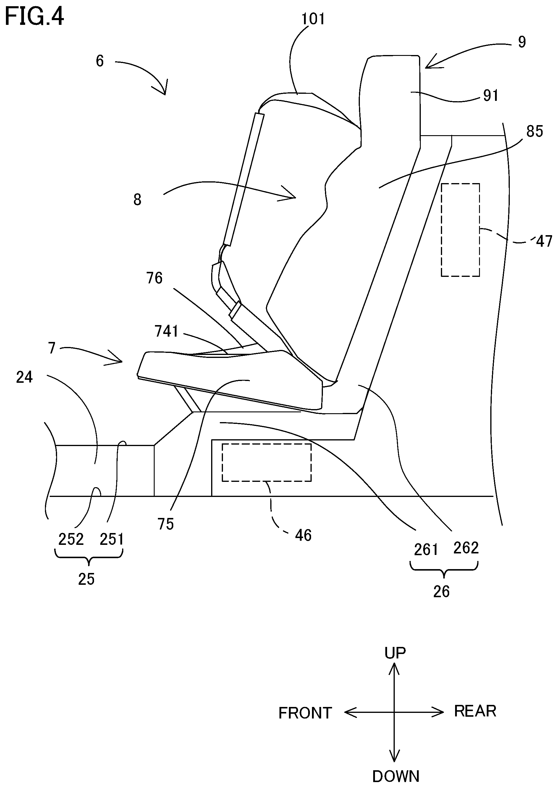 Patent US12508962 Figure 4 – Vehicle and vehicle seat