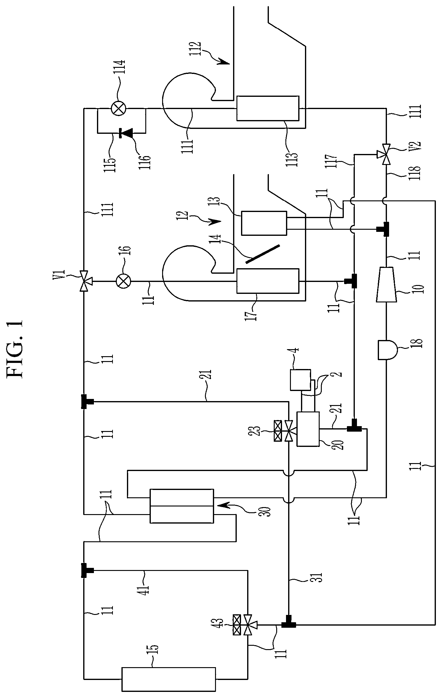 Patent US12508963 — Heat pump system for a vehicle — Figure 1