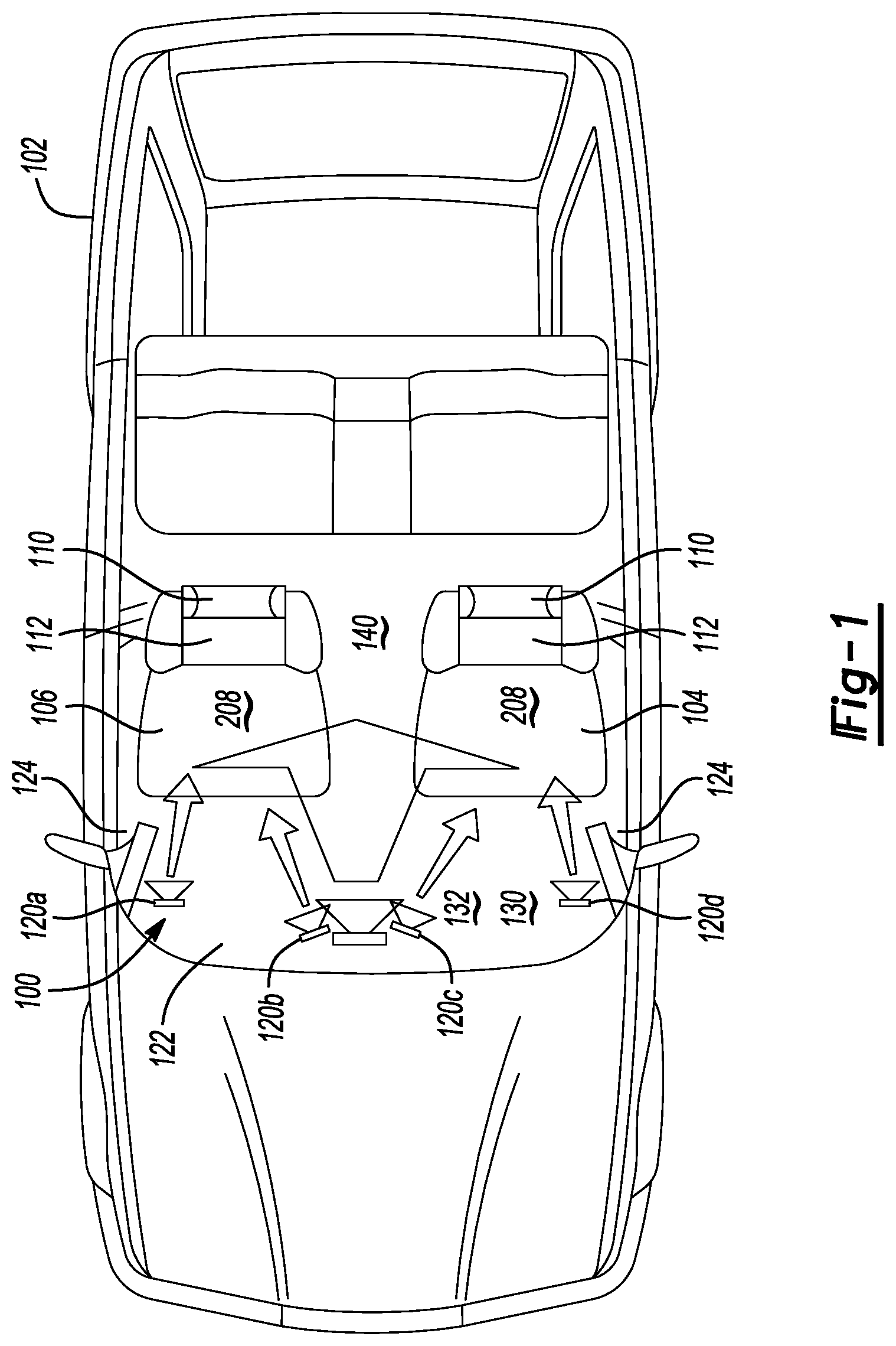 Patent US12508966 Figure 1 – System and method for auto-tilting headrest for vehicle audio experience