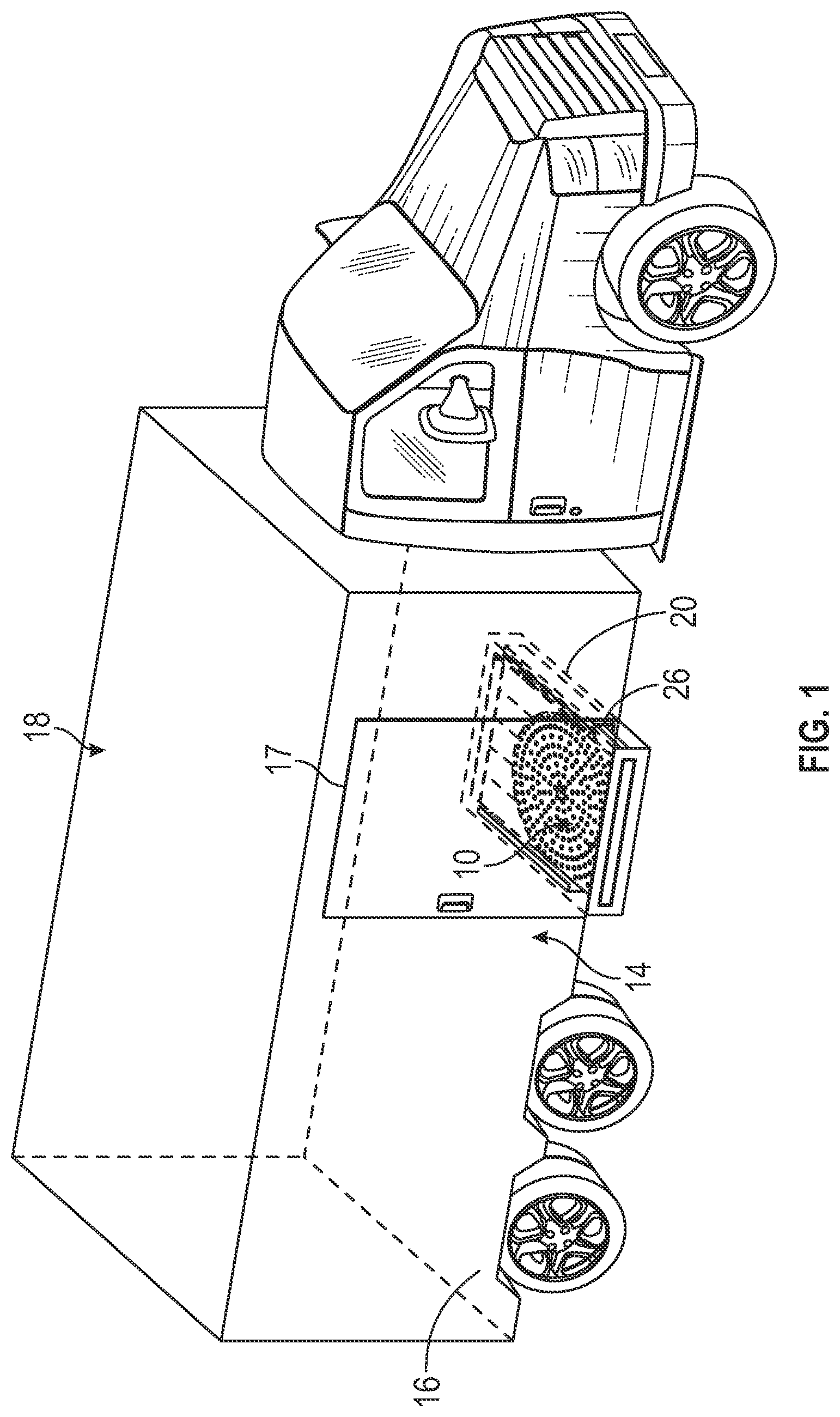 Patent US12508969 Figure 1 – Platform for loading and unloading cargo from a trailer or a bed of a truck