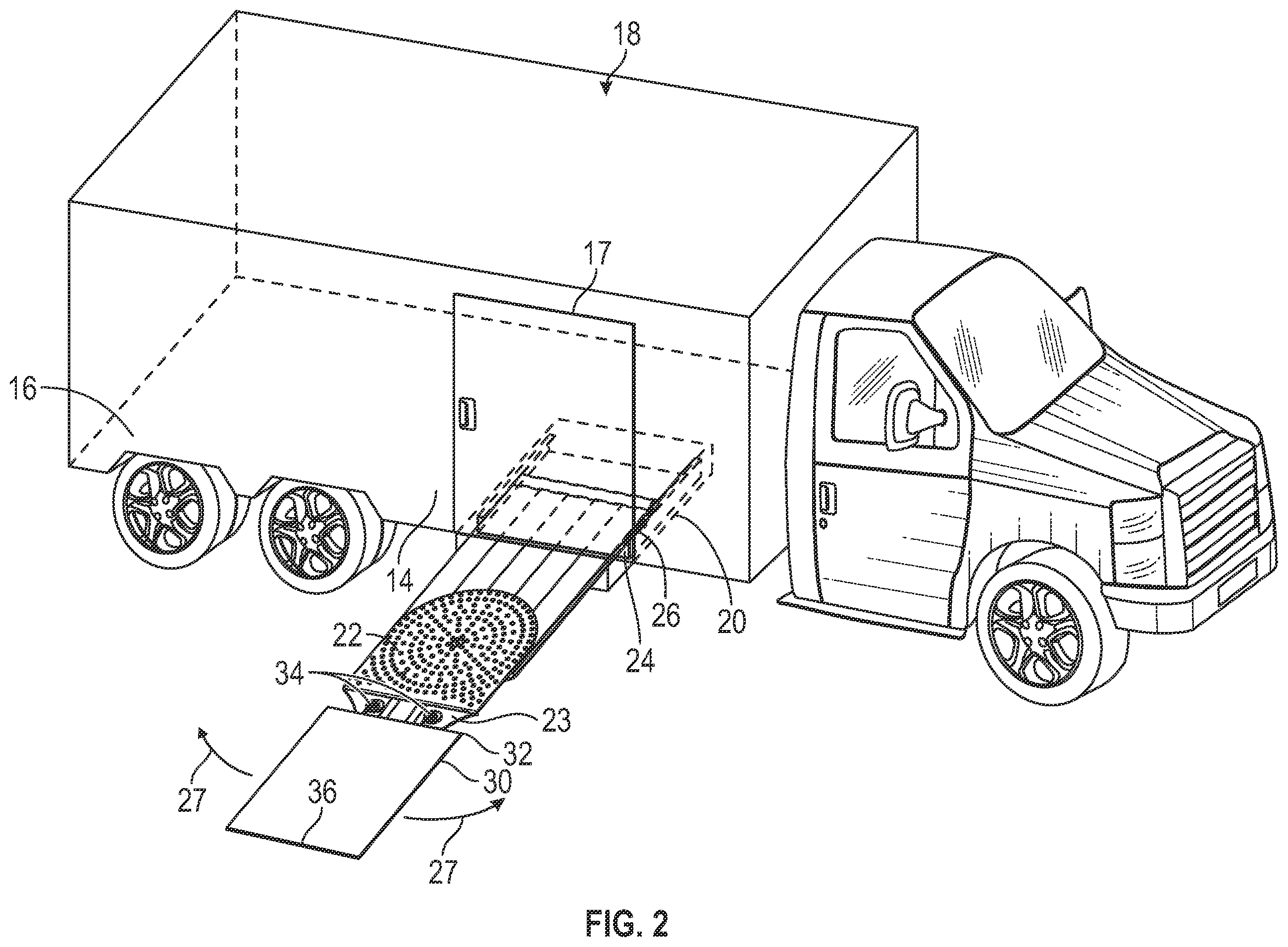 Patent US12508969 Figure 2 – Platform for loading and unloading cargo from a trailer or a bed of a truck