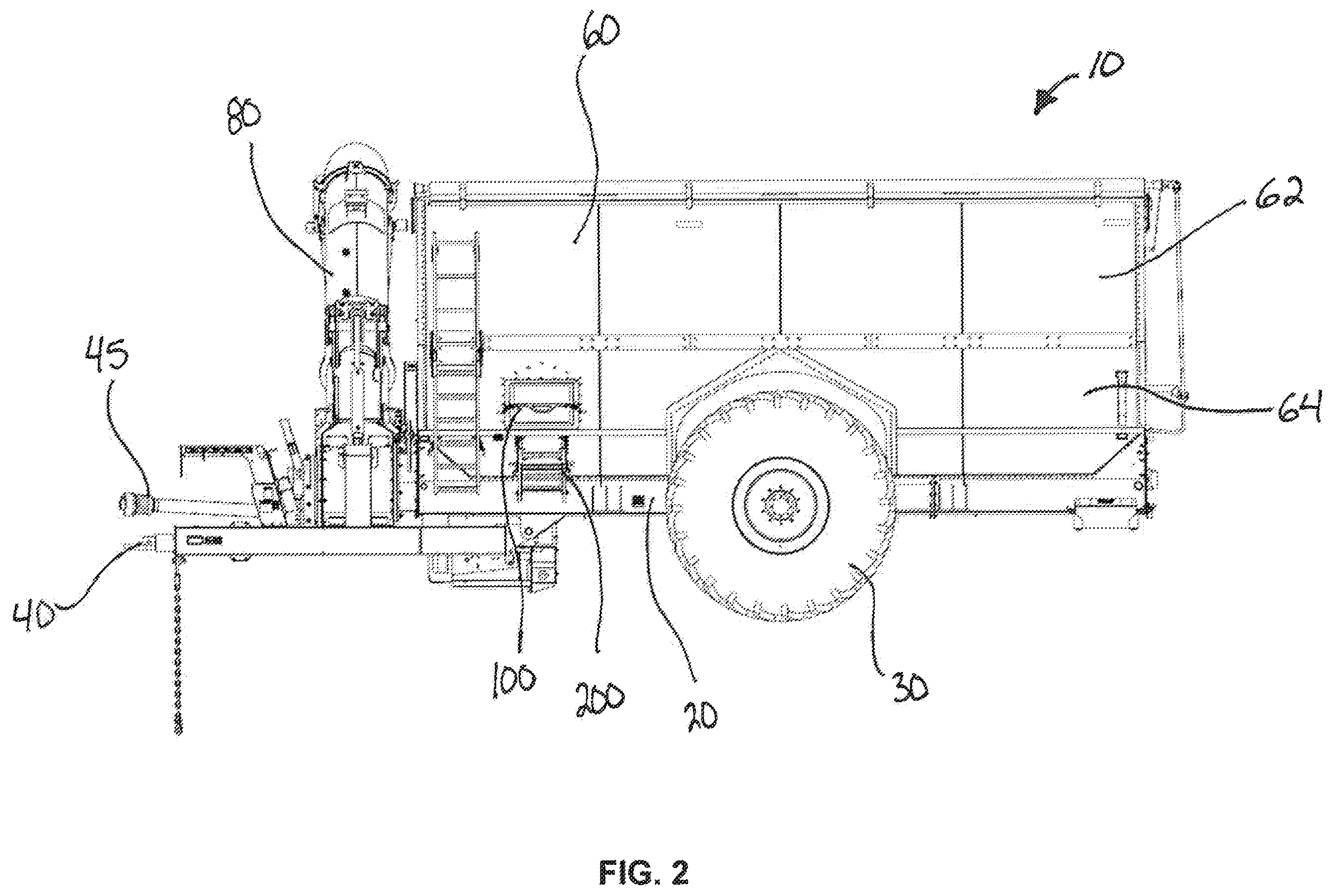 Patent US12508971 Figure 2 – Ground level access point for grain carts