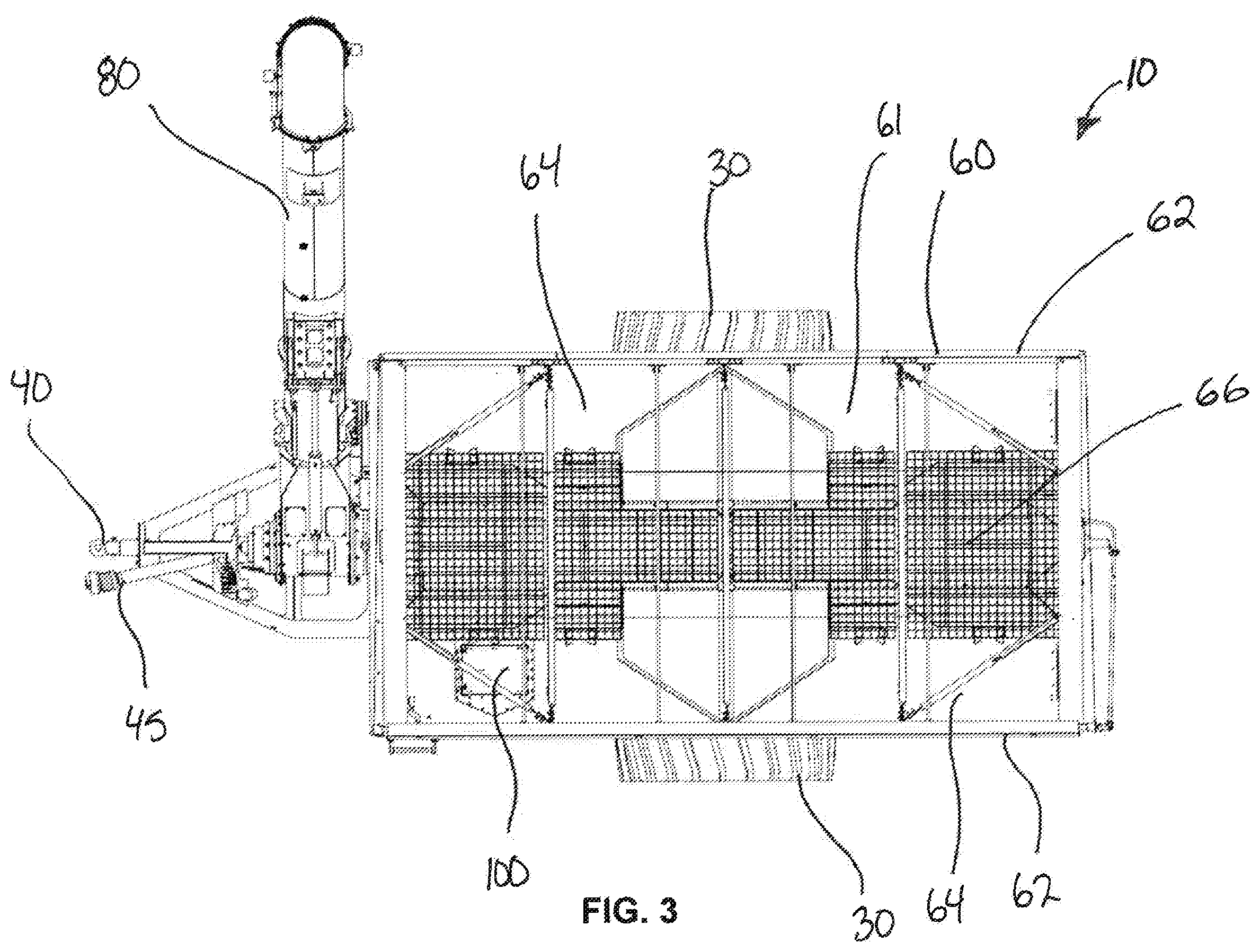 Patent US12508971 Figure 3 – Ground level access point for grain carts