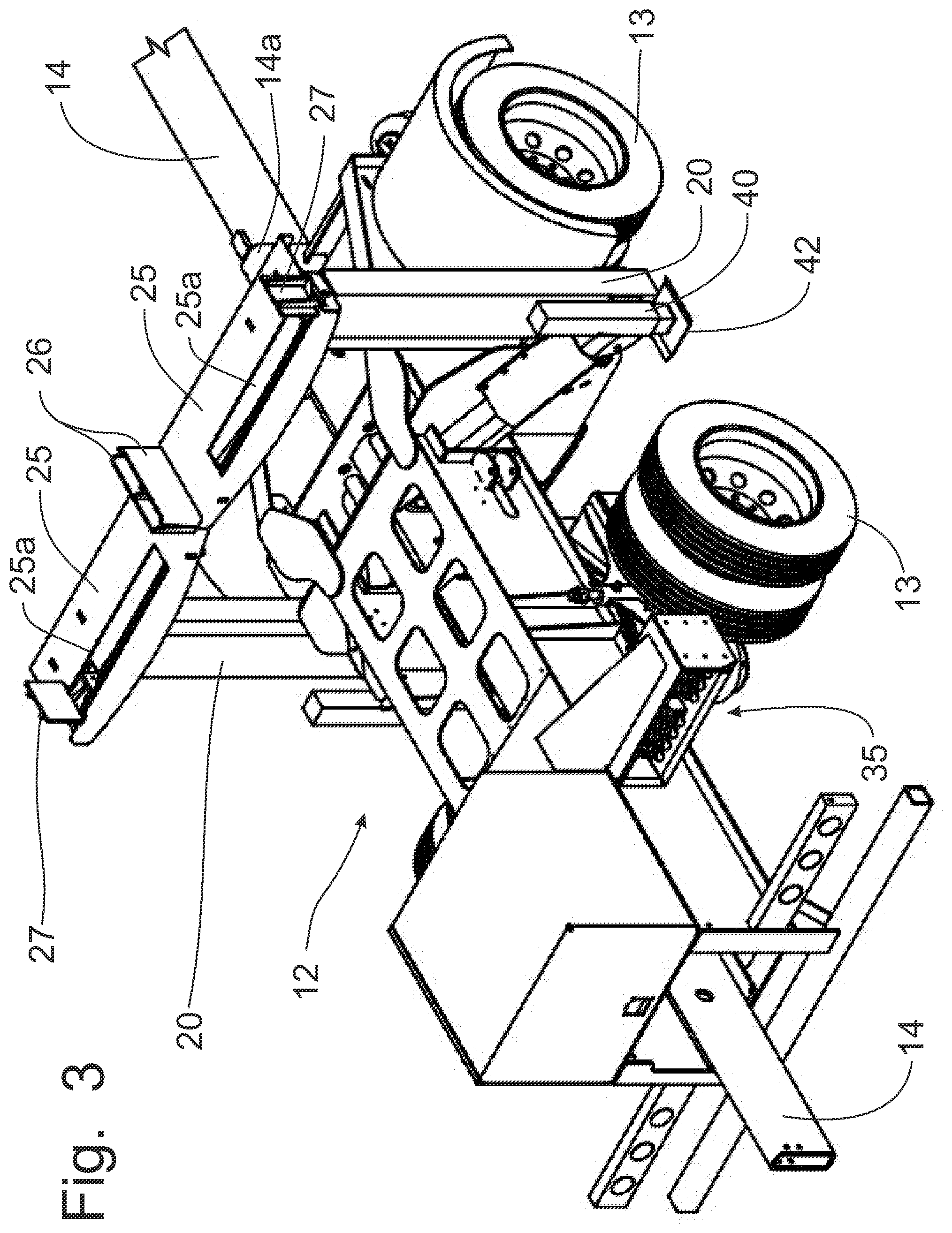 Patent US12508973 Figure 3 – Trailer for transporting and discharging building trusses