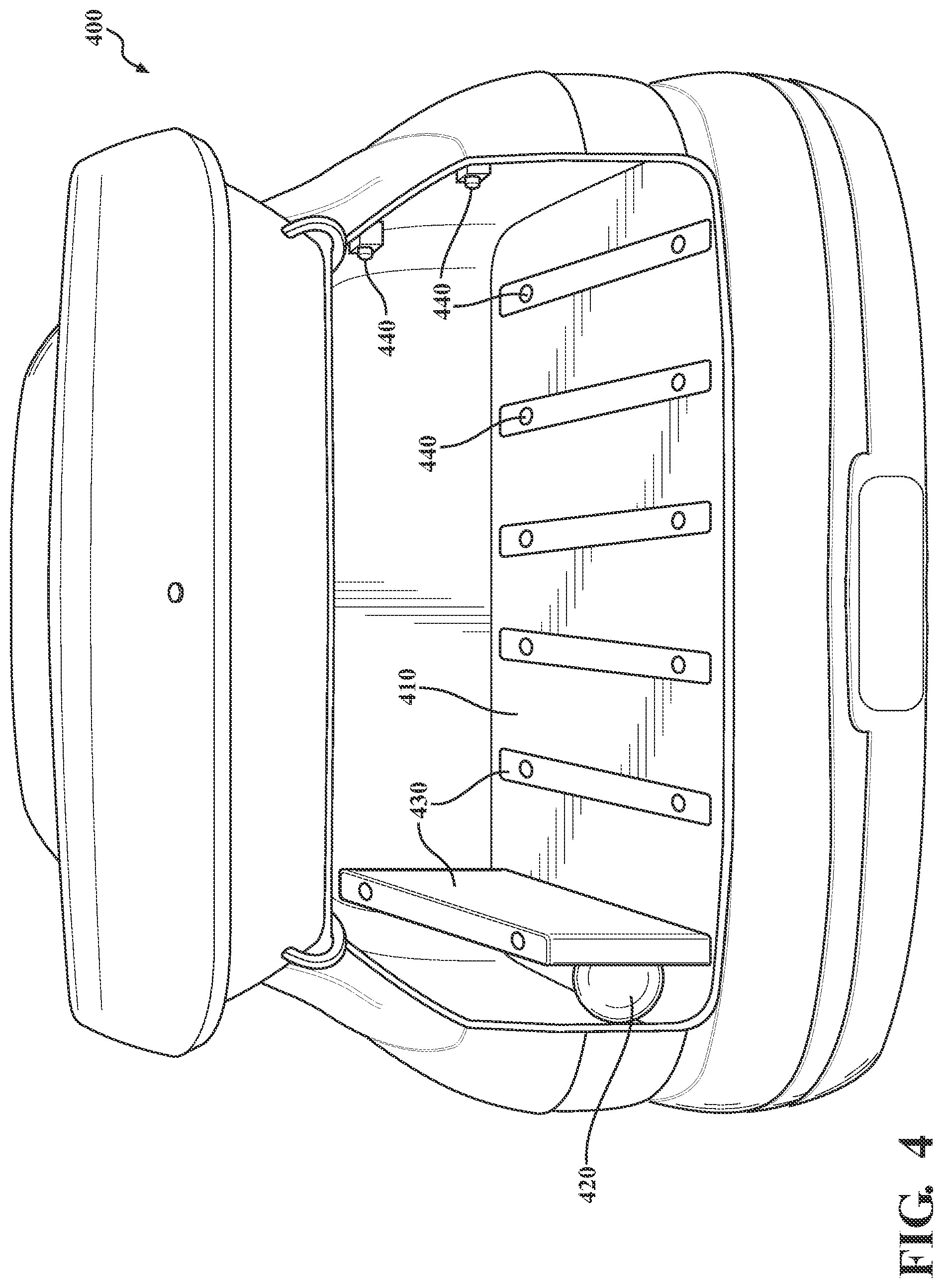 Patent US12508974 Figure 4 – Systems and methods for securing cargo using inflatable panels