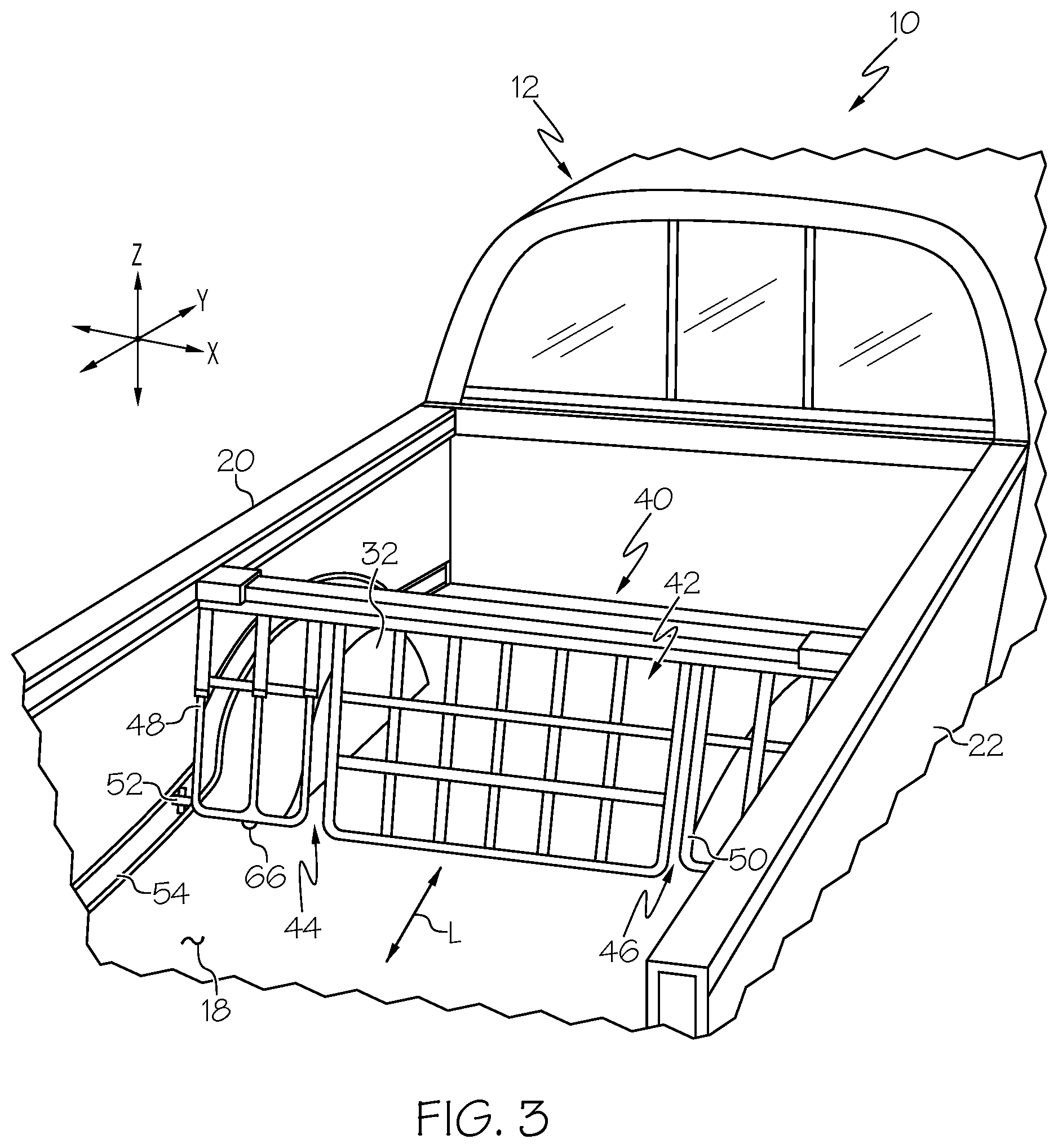 Patent US12508978 Figure 3 – Truck bed dividers with retractable divider extensions