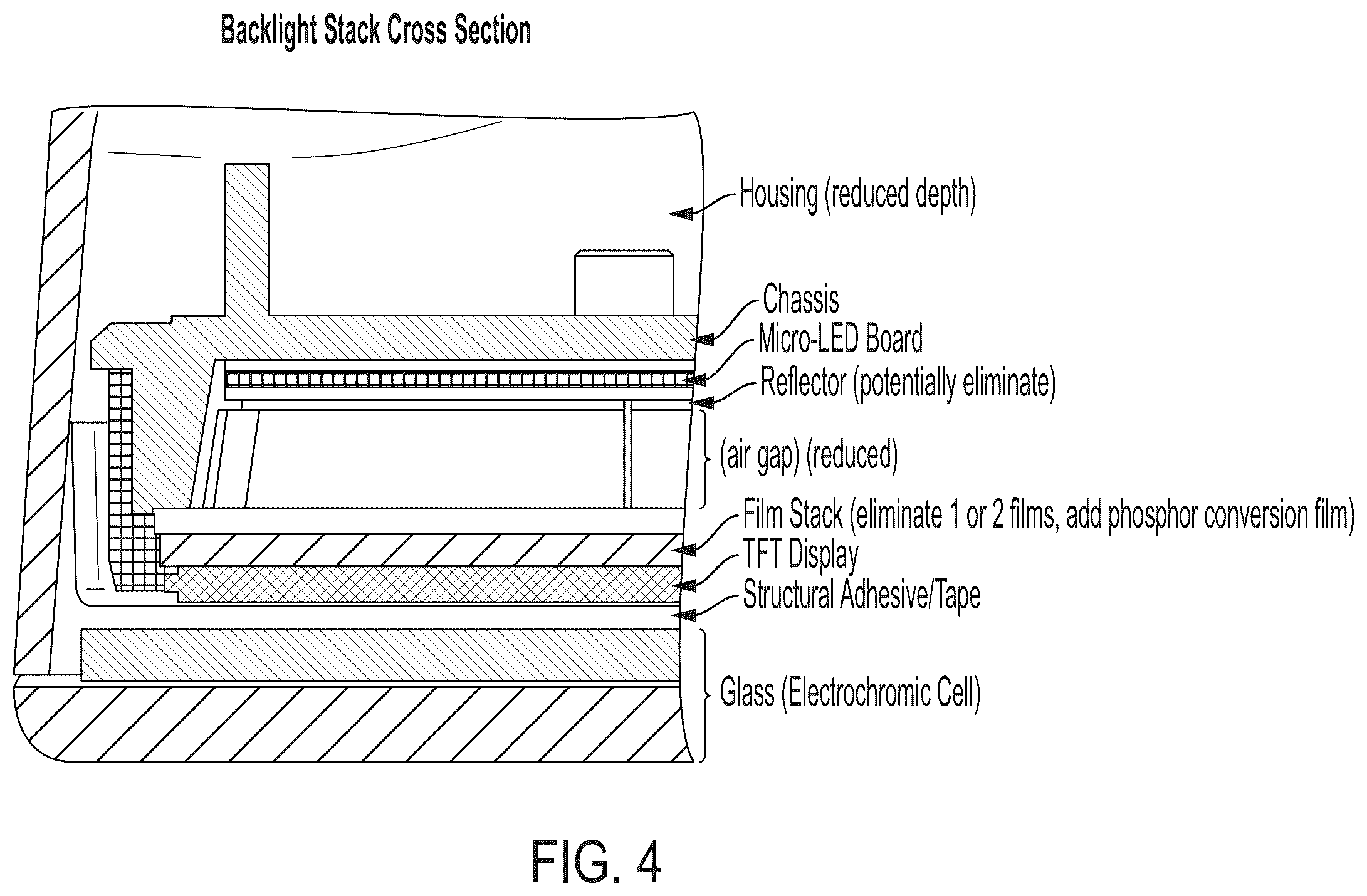 Patent US12508992 Figure 4 – Vehicular interior rearview mirror assembly with micro-LED display