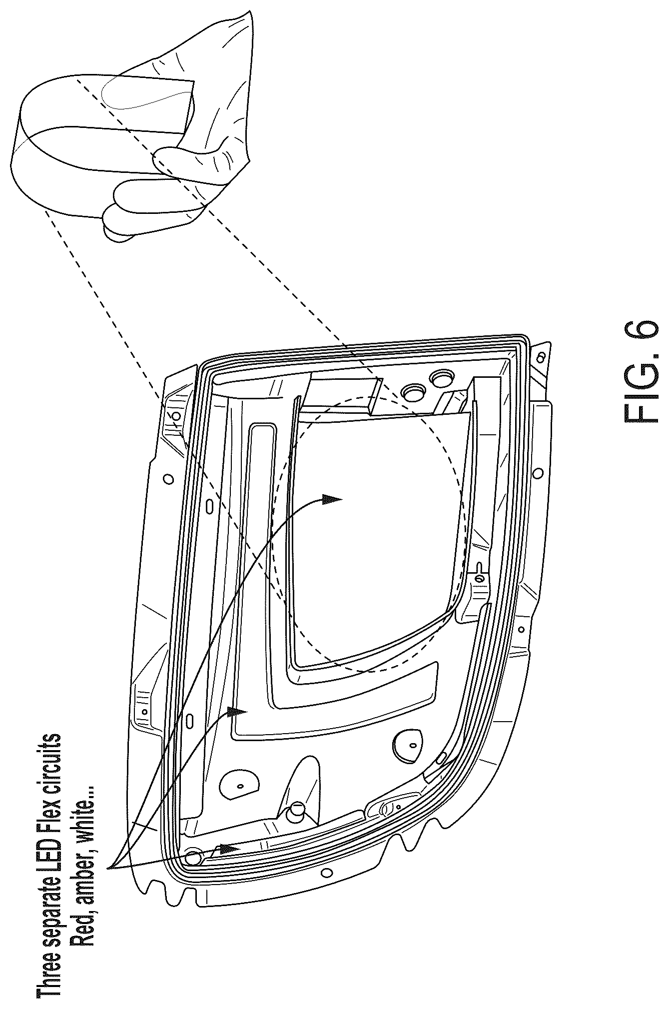 Patent US12508992 Figure 6 – Vehicular interior rearview mirror assembly with micro-LED display