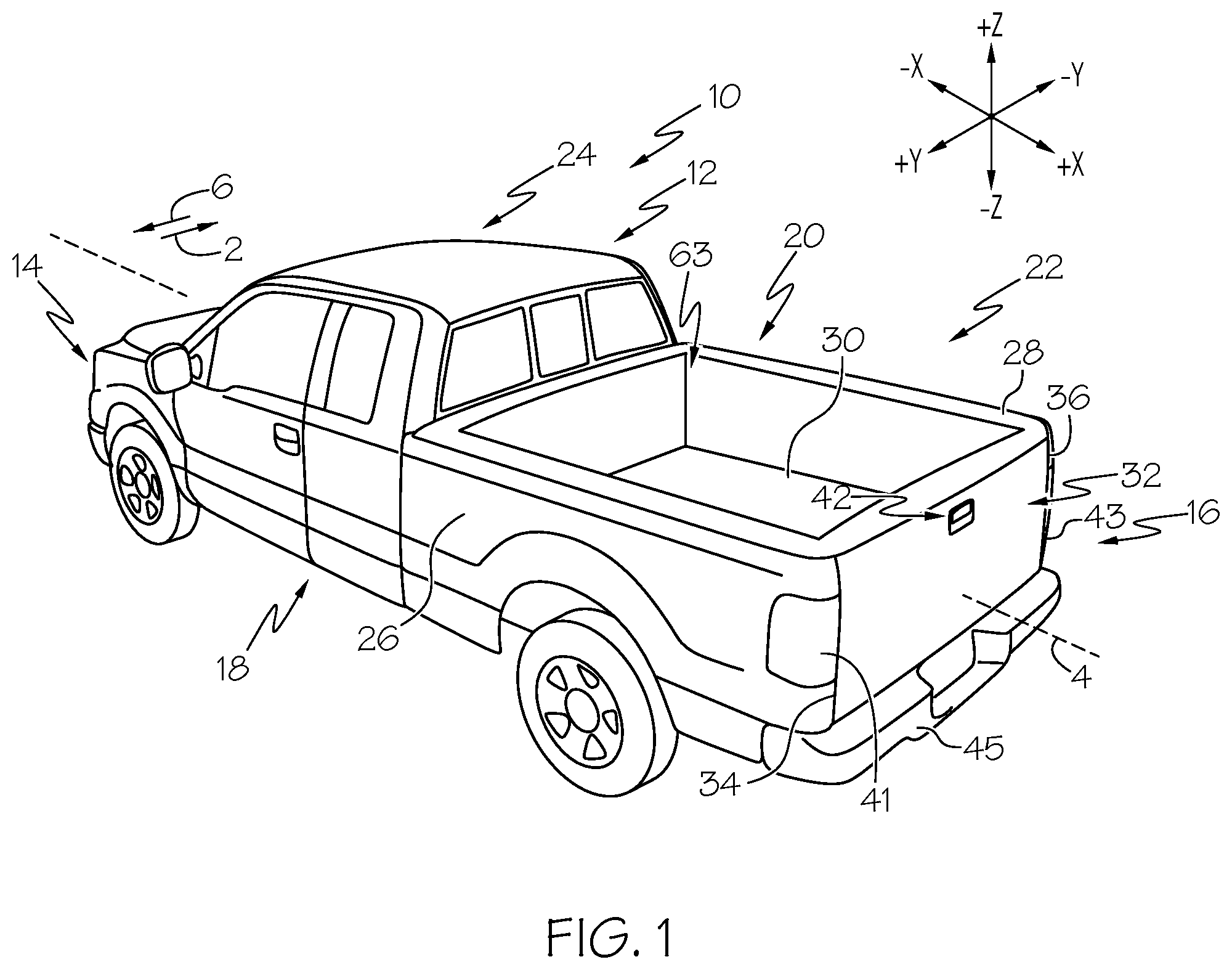 Patent US12508994 Figure 1 – Vehicles and systems for determining tailgate position using accelerometers