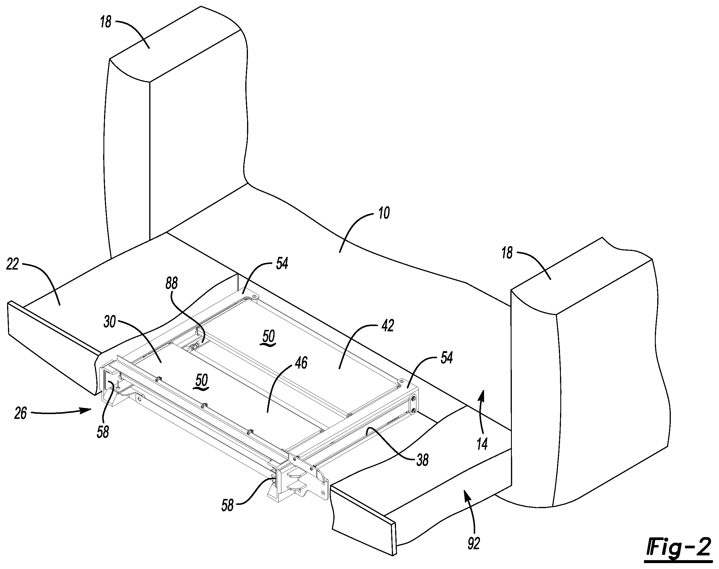 Patent US12508995 Figure 2 – Vehicle cargo bed systems including a stair assembly, a load stop, or both
