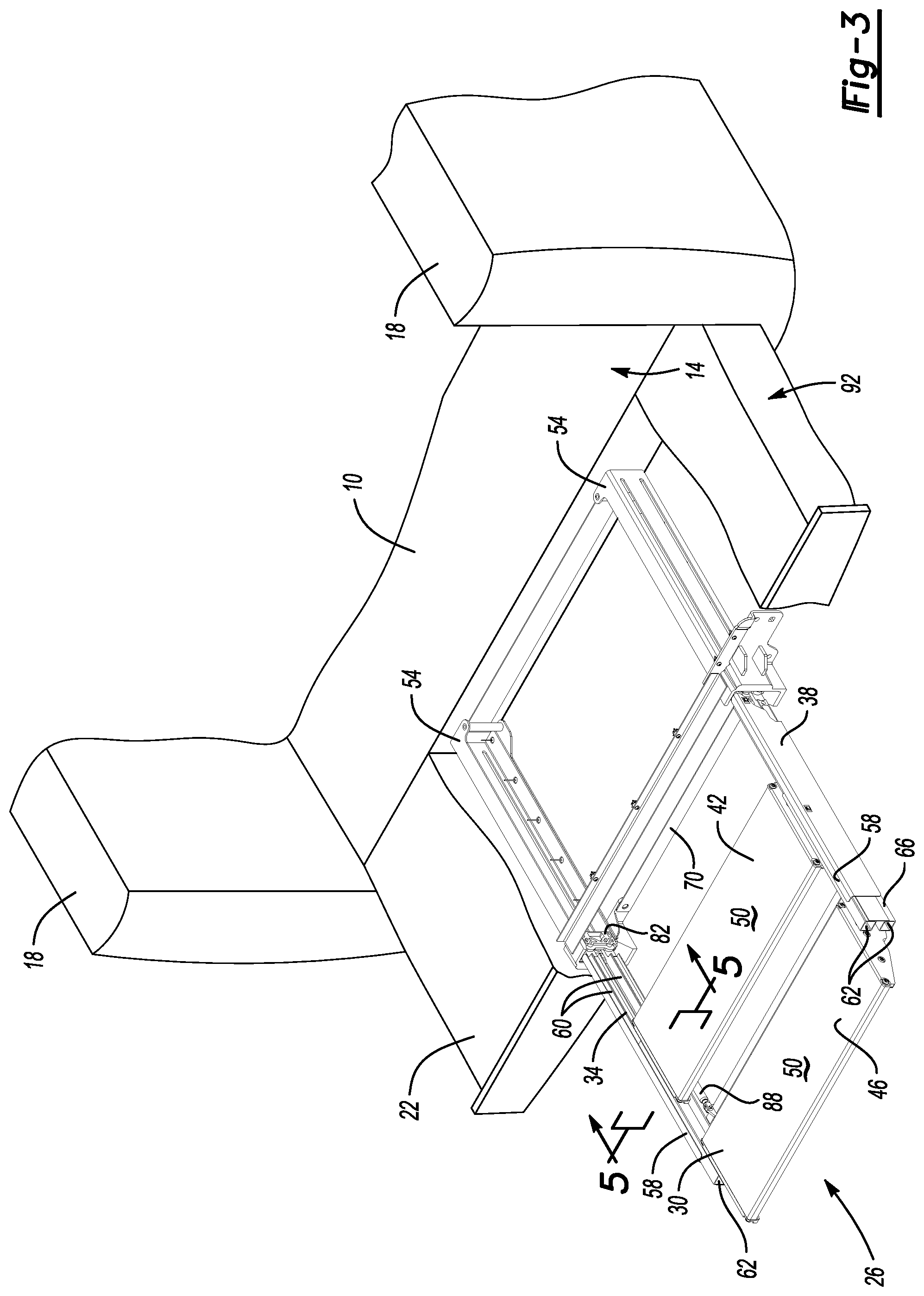 Patent US12508995 Figure 3 – Vehicle cargo bed systems including a stair assembly, a load stop, or both