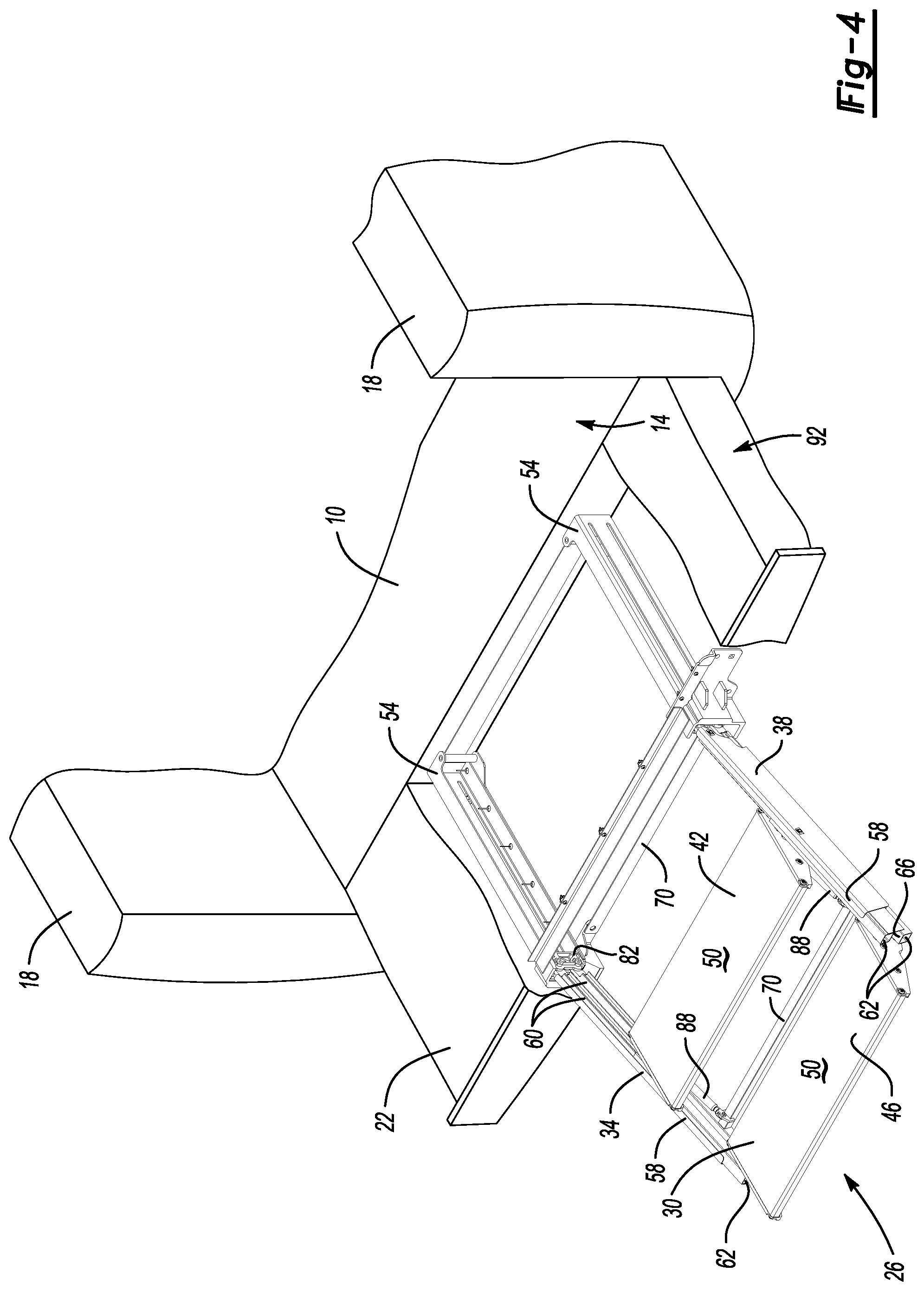 Patent US12508995 Figure 4 – Vehicle cargo bed systems including a stair assembly, a load stop, or both