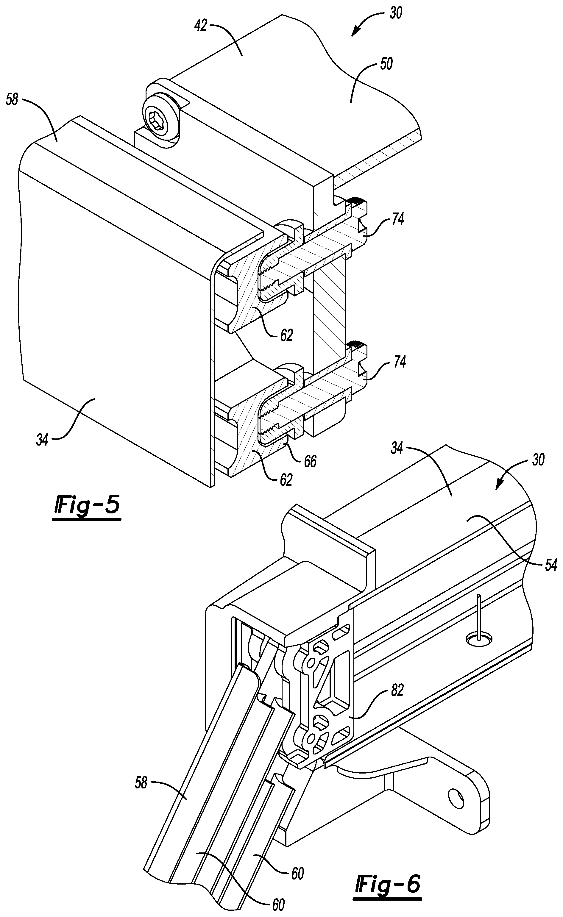 Patent US12508995 Figure 5 – Vehicle cargo bed systems including a stair assembly, a load stop, or both