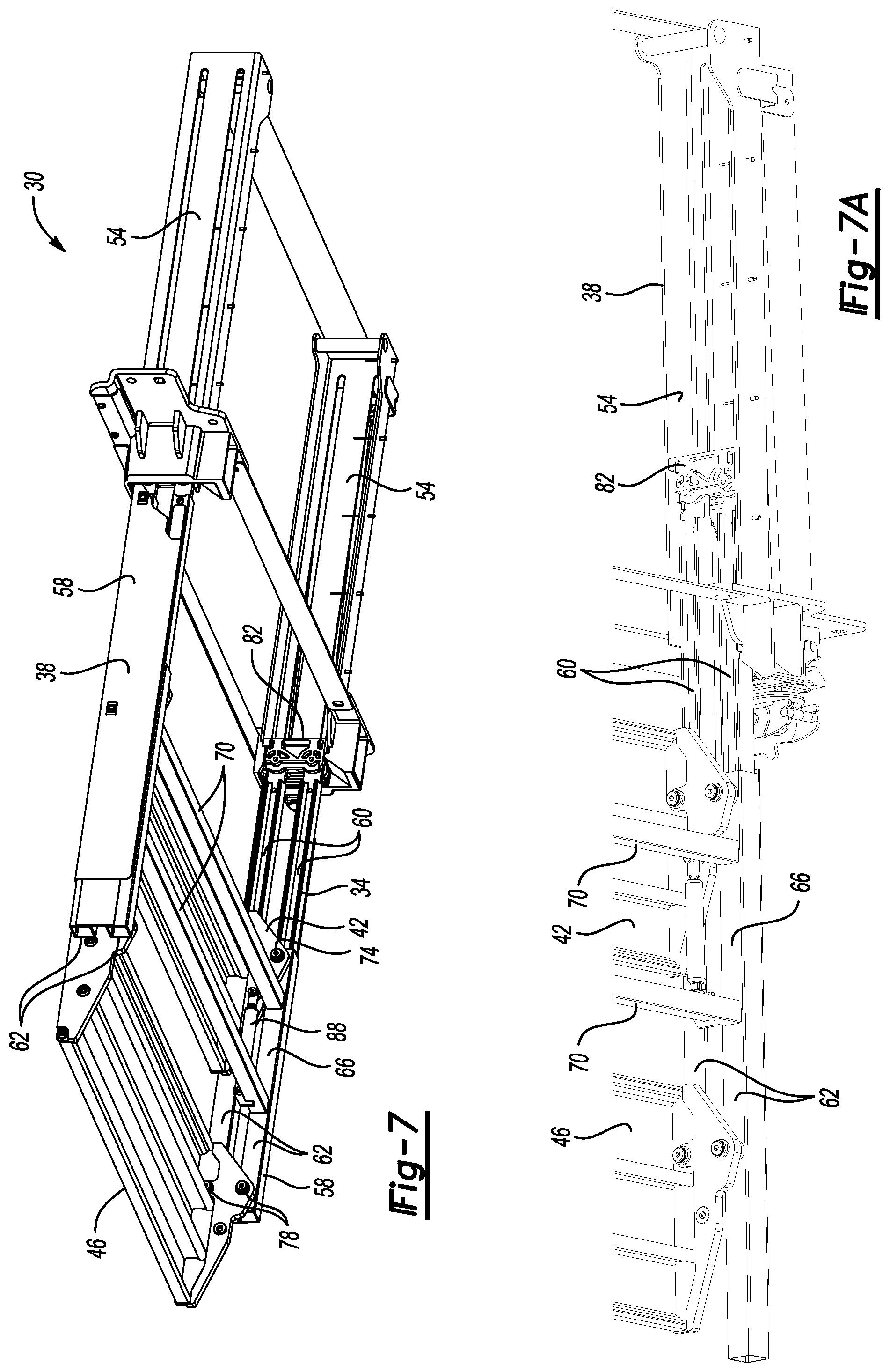 Patent US12508995 Figure 6 – Vehicle cargo bed systems including a stair assembly, a load stop, or both