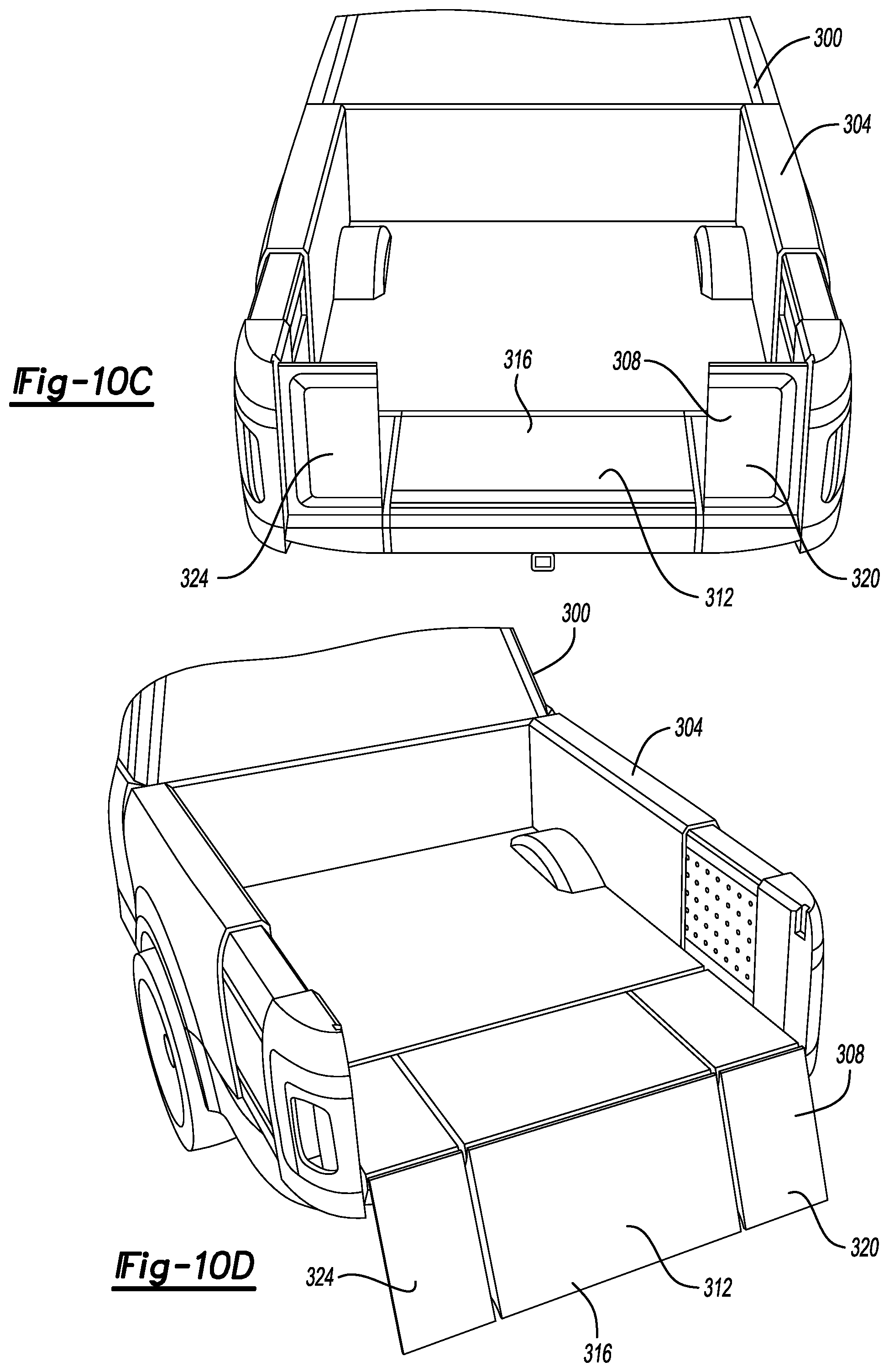 Patent US12508995 Figure 10 – Vehicle cargo bed systems including a stair assembly, a load stop, or both