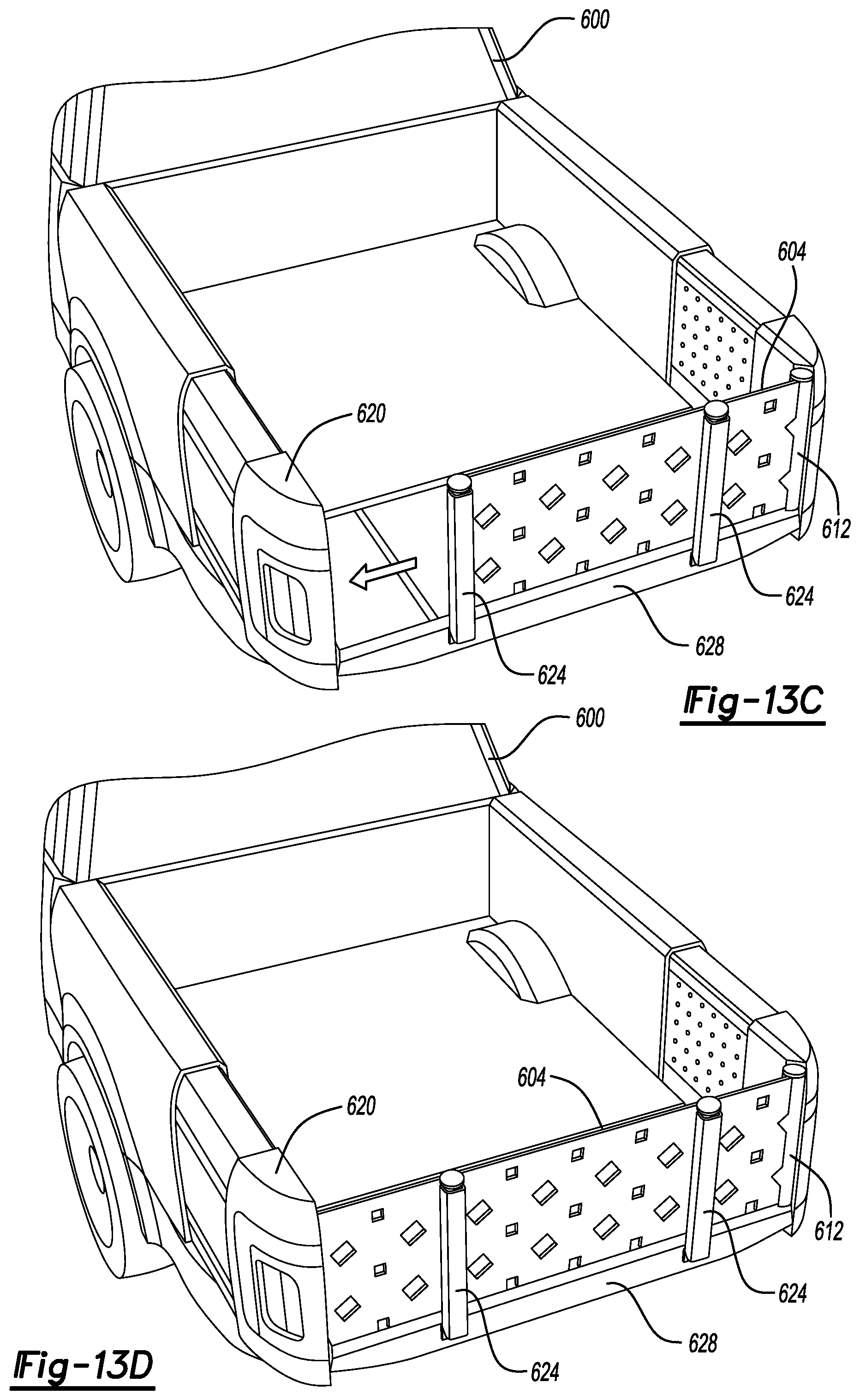 Patent US12508995 Figure 15 – Vehicle cargo bed systems including a stair assembly, a load stop, or both