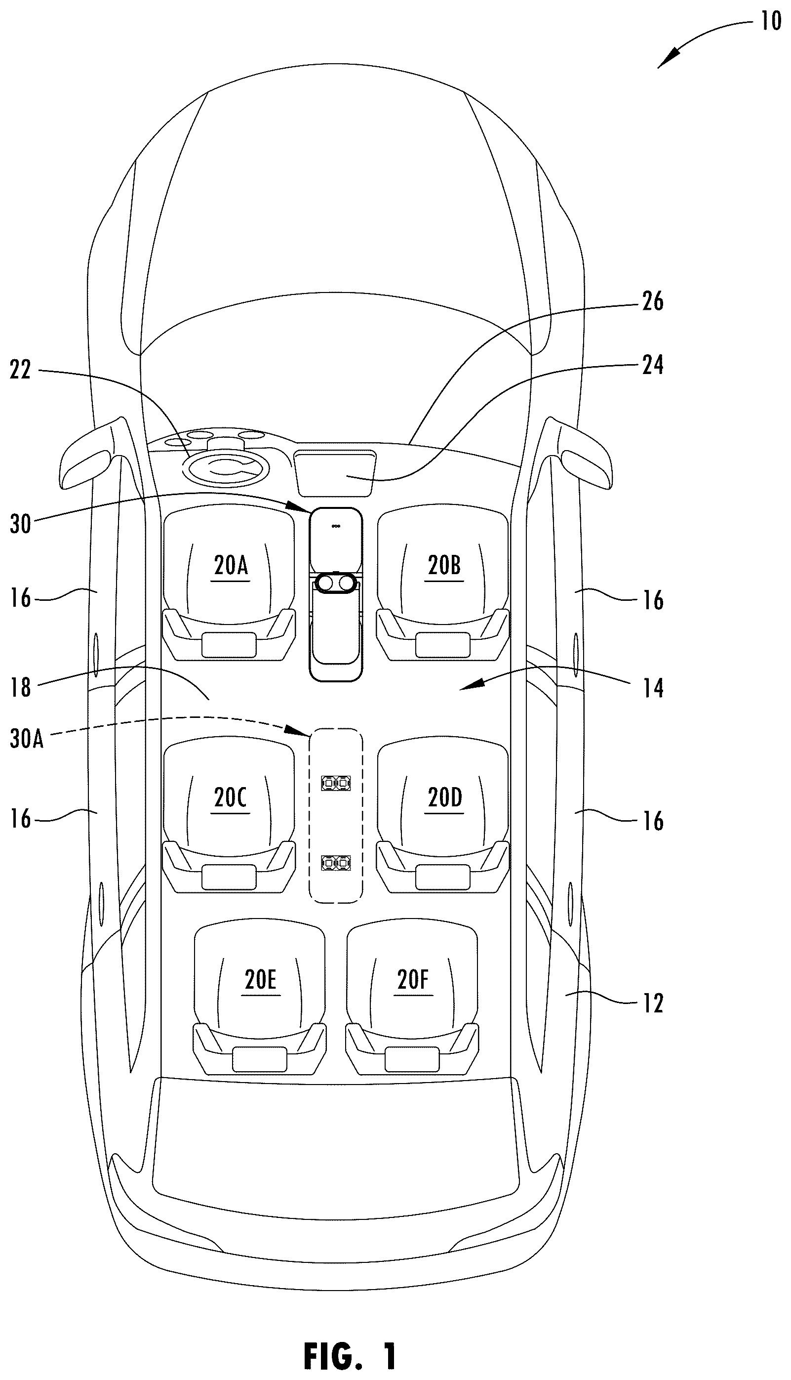 Patent US12508996 Figure 1 – Vehicle media console