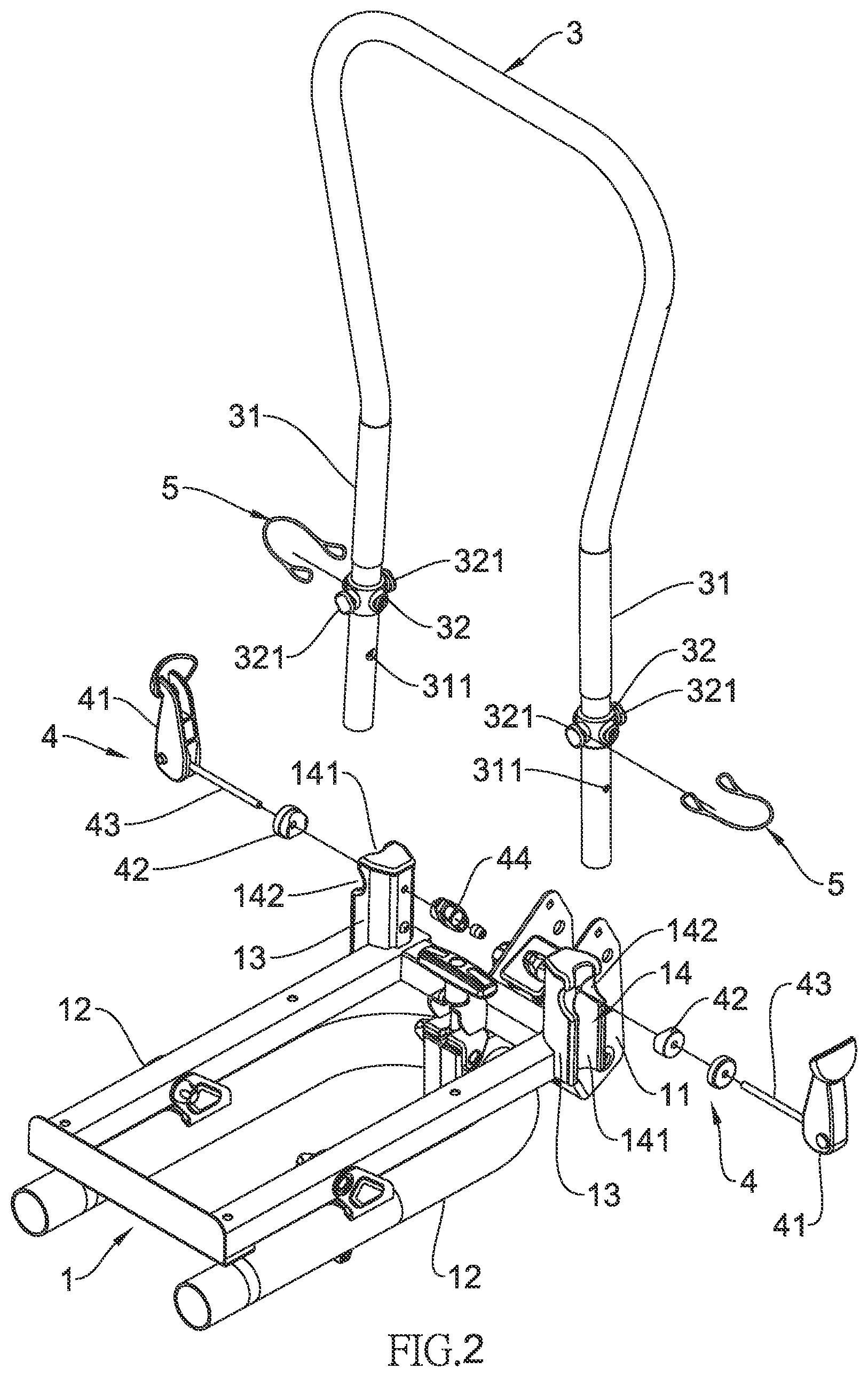 Patent US12508997 Figure 2 – Foldable bicycle rack for cars