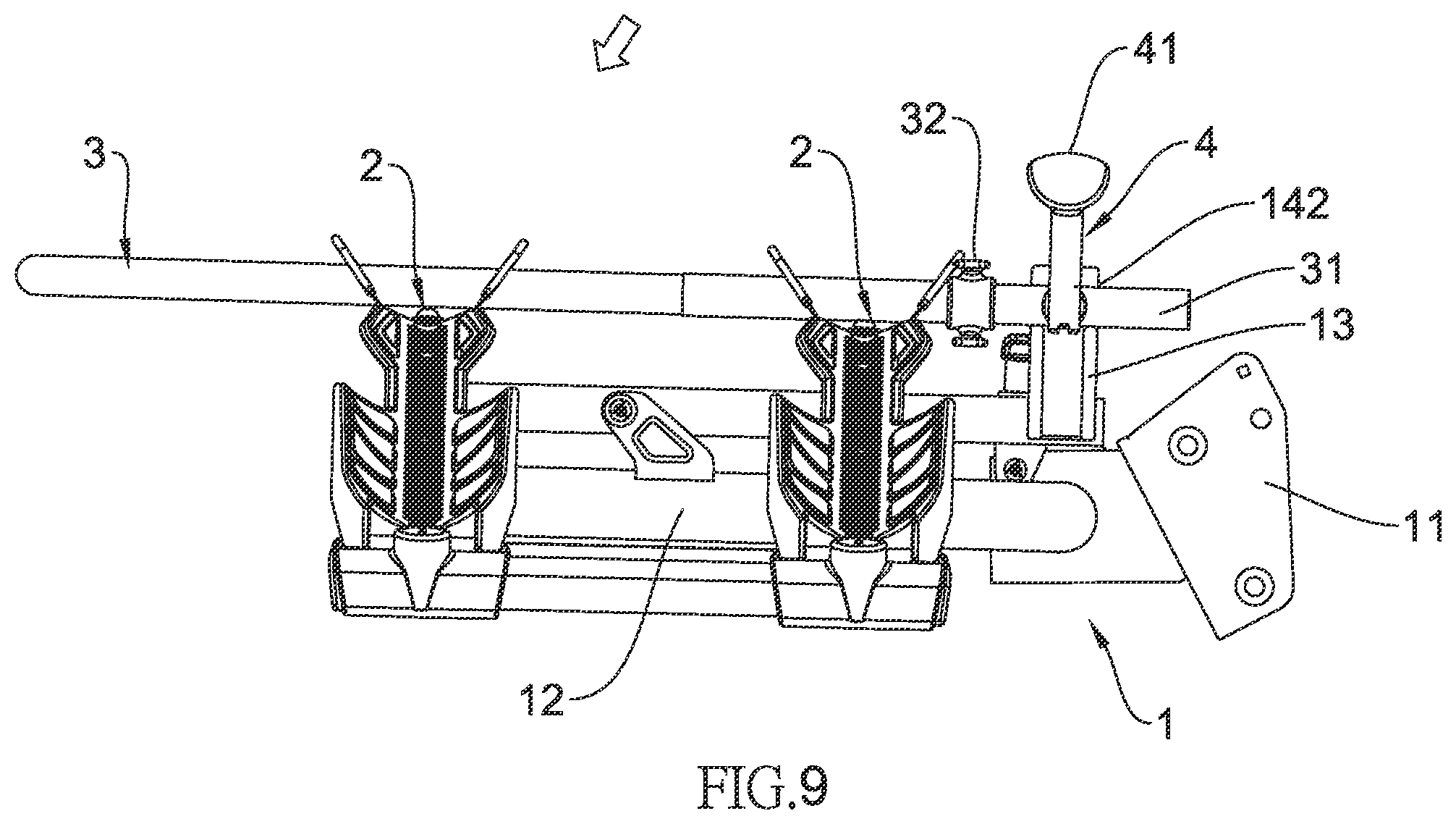 Patent US12508997 Figure 9 – Foldable bicycle rack for cars