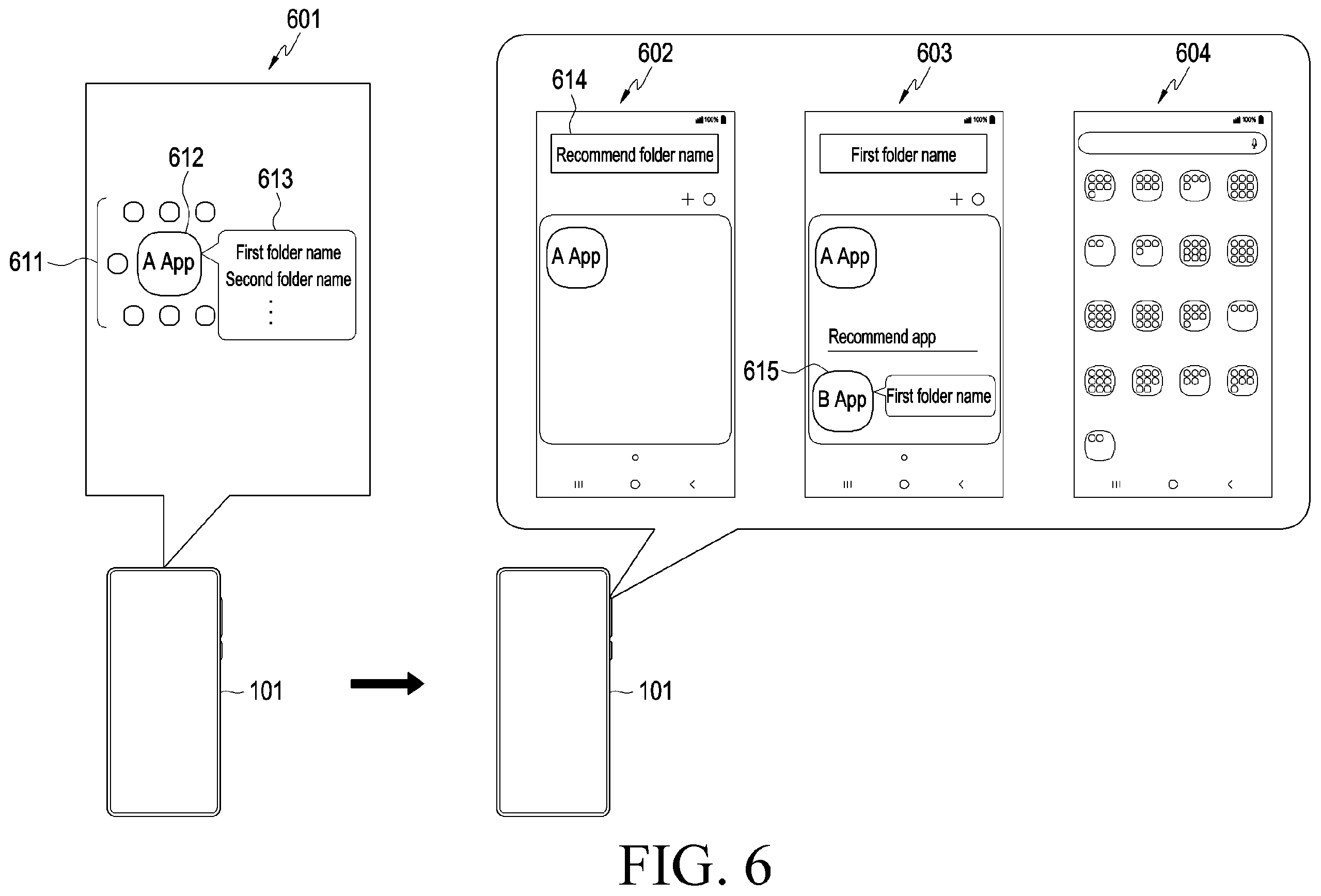 Patent US12511013 Figure 6 – Electronic device for folder operation, and operating method therefor