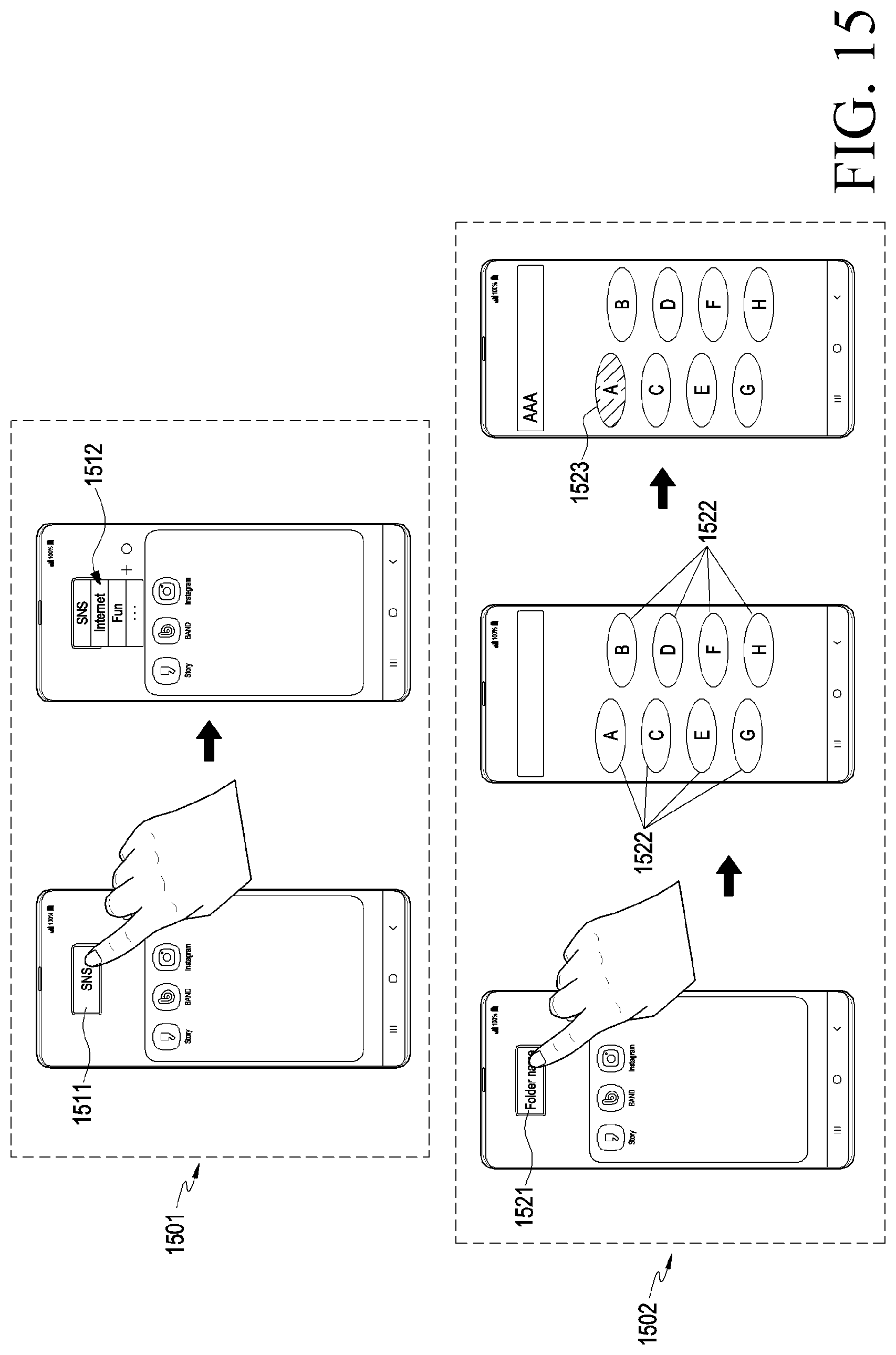 Patent US12511013 Figure 15 – Electronic device for folder operation, and operating method therefor