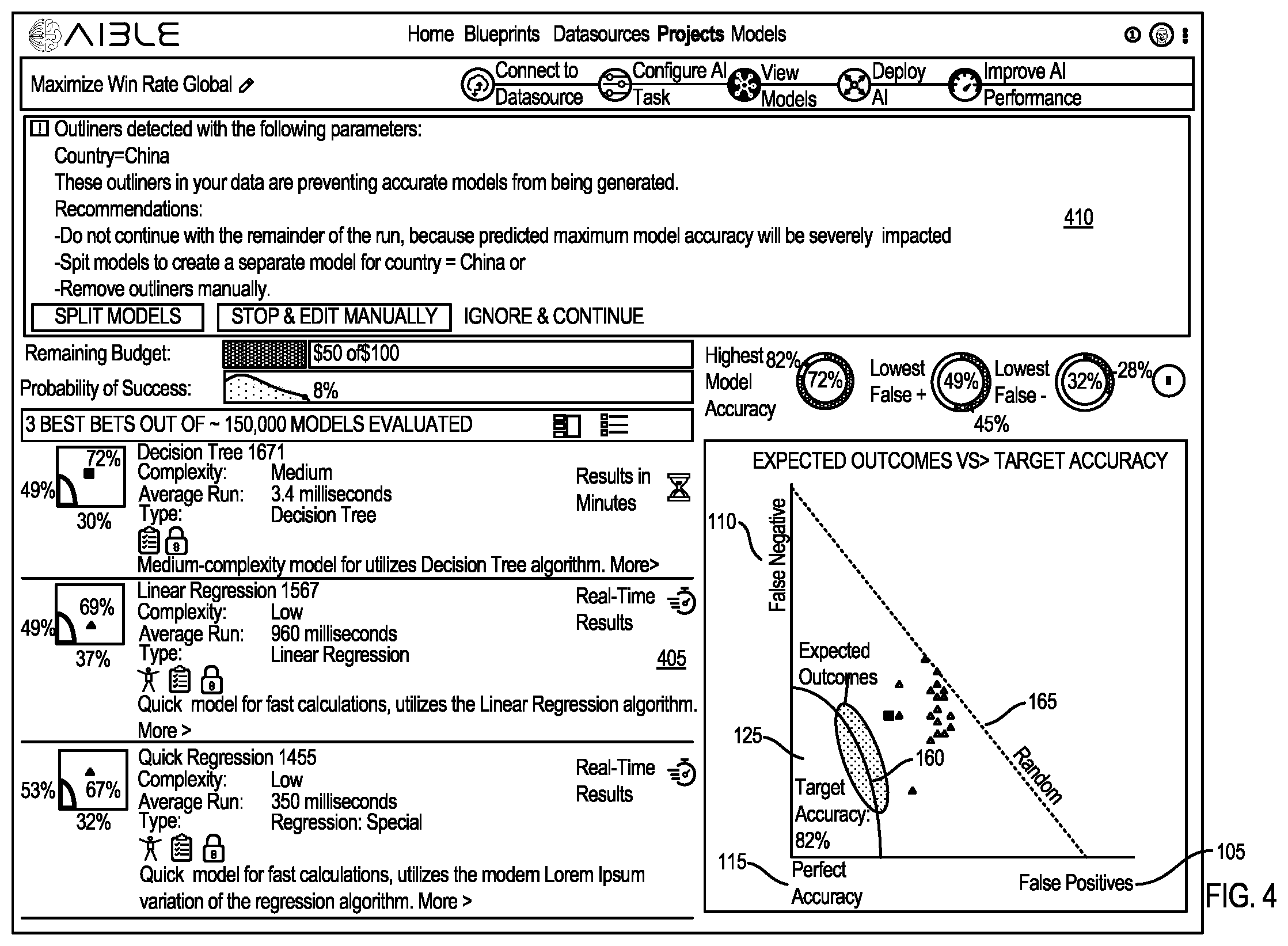 Patent US12511139 Figure 4 – Interface for generating models with customizable interface configurations