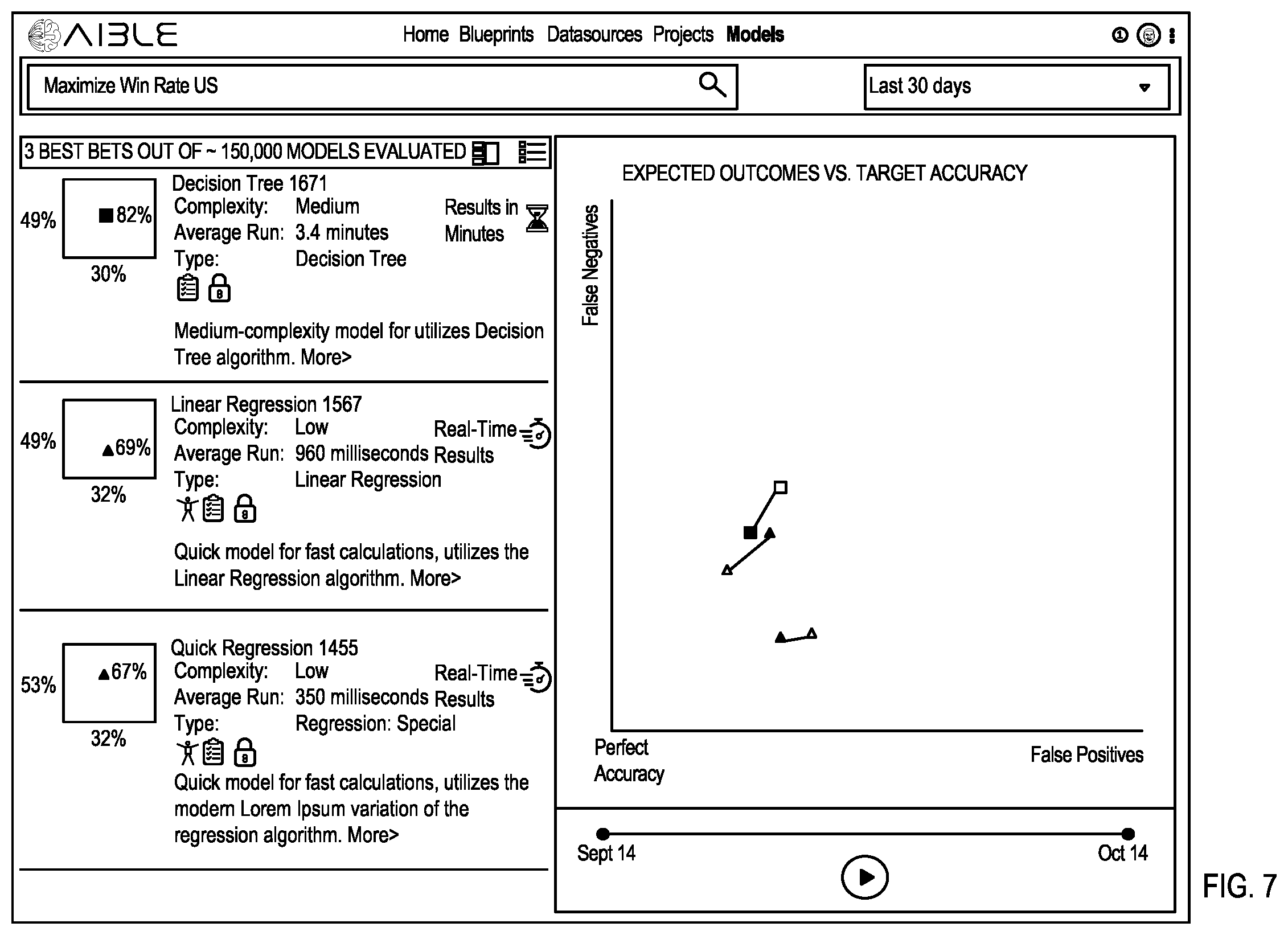 Patent US12511139 Figure 7 – Interface for generating models with customizable interface configurations