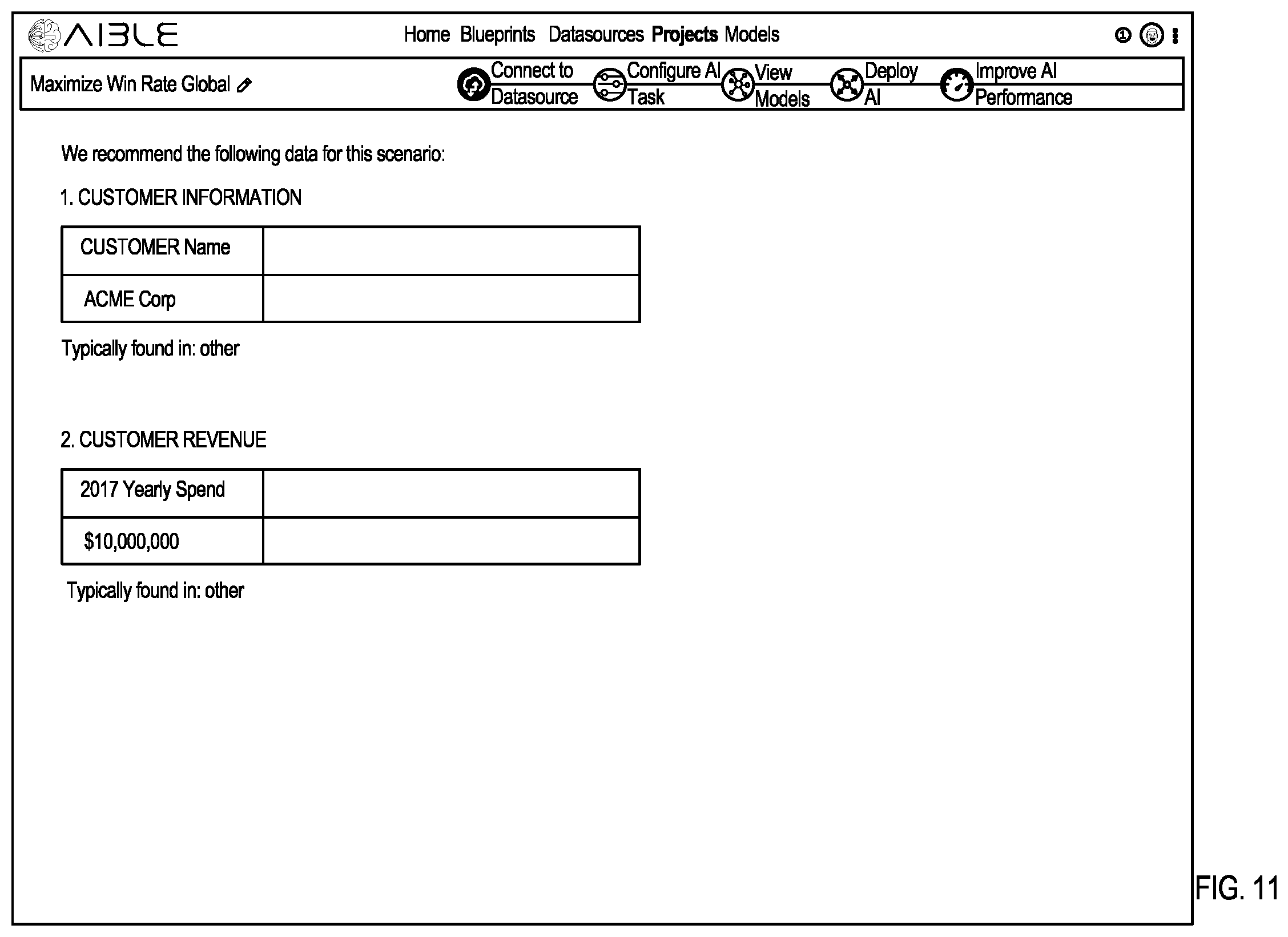 Patent US12511139 Figure 11 – Interface for generating models with customizable interface configurations