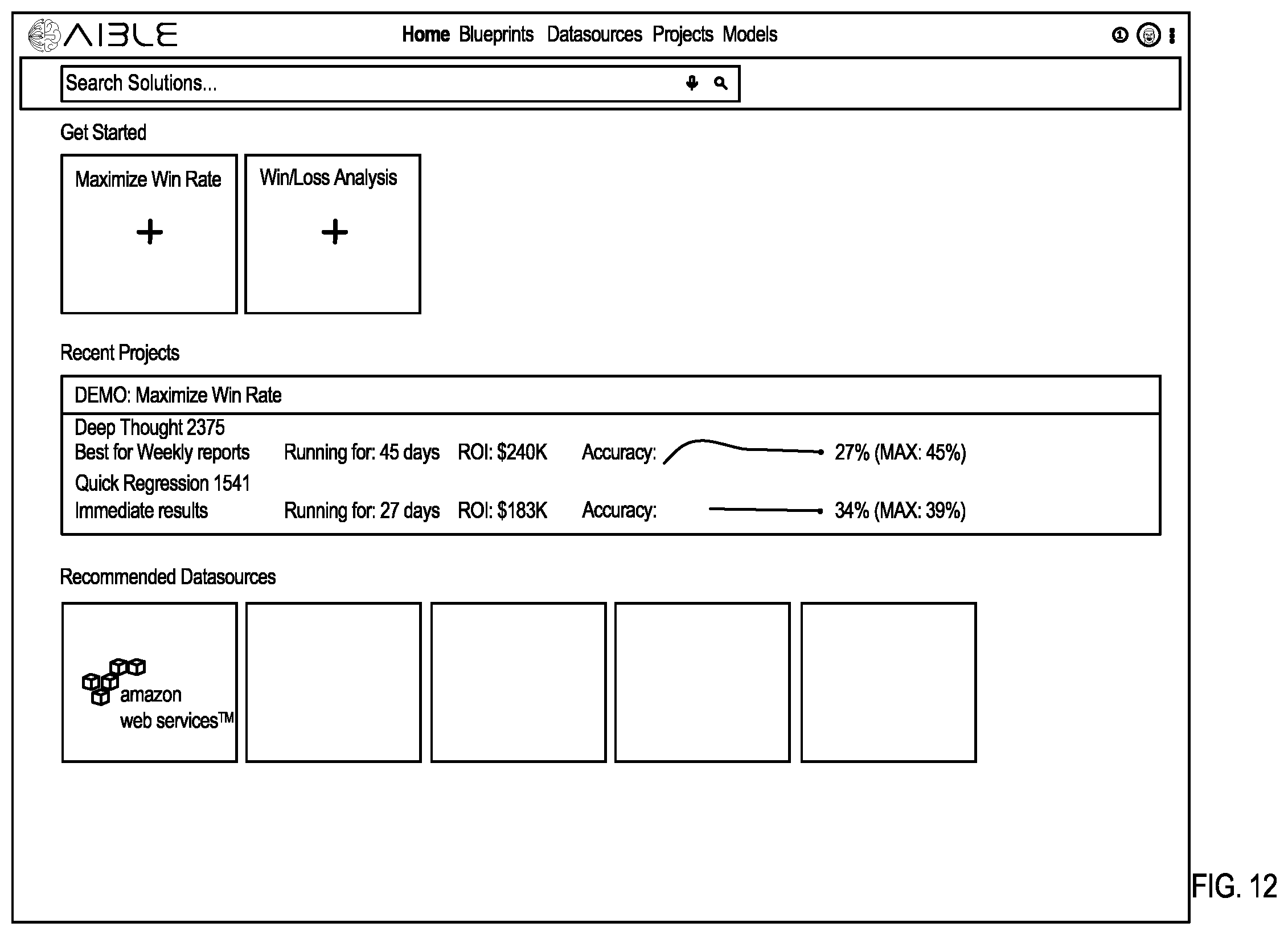 Patent US12511139 Figure 12 – Interface for generating models with customizable interface configurations