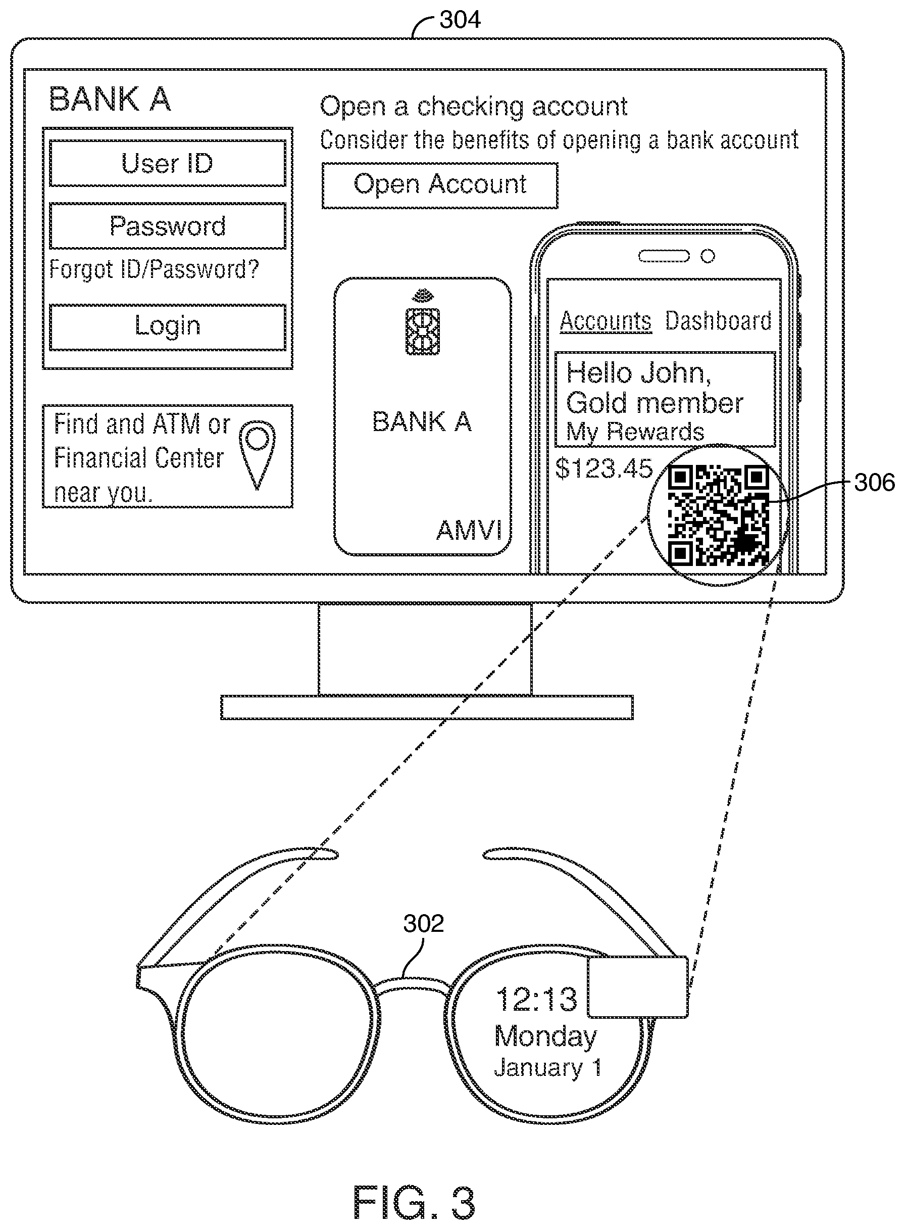 Patent US12511442 Figure 3 – Session transfer between smart glasses and computer for maintaining a confidential data view