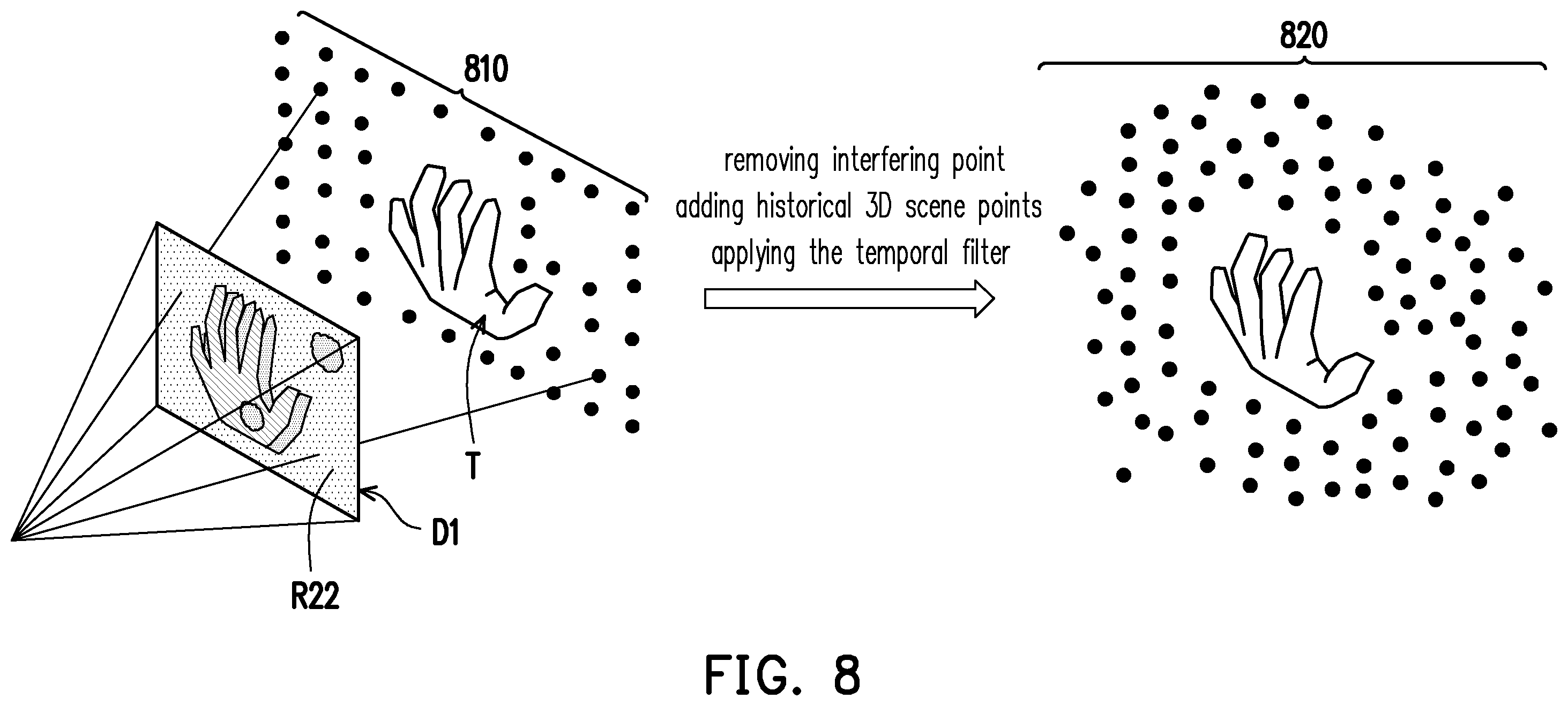 Patent US12511843 Figure 8 – Method for generating pass-through view with better scale and host
