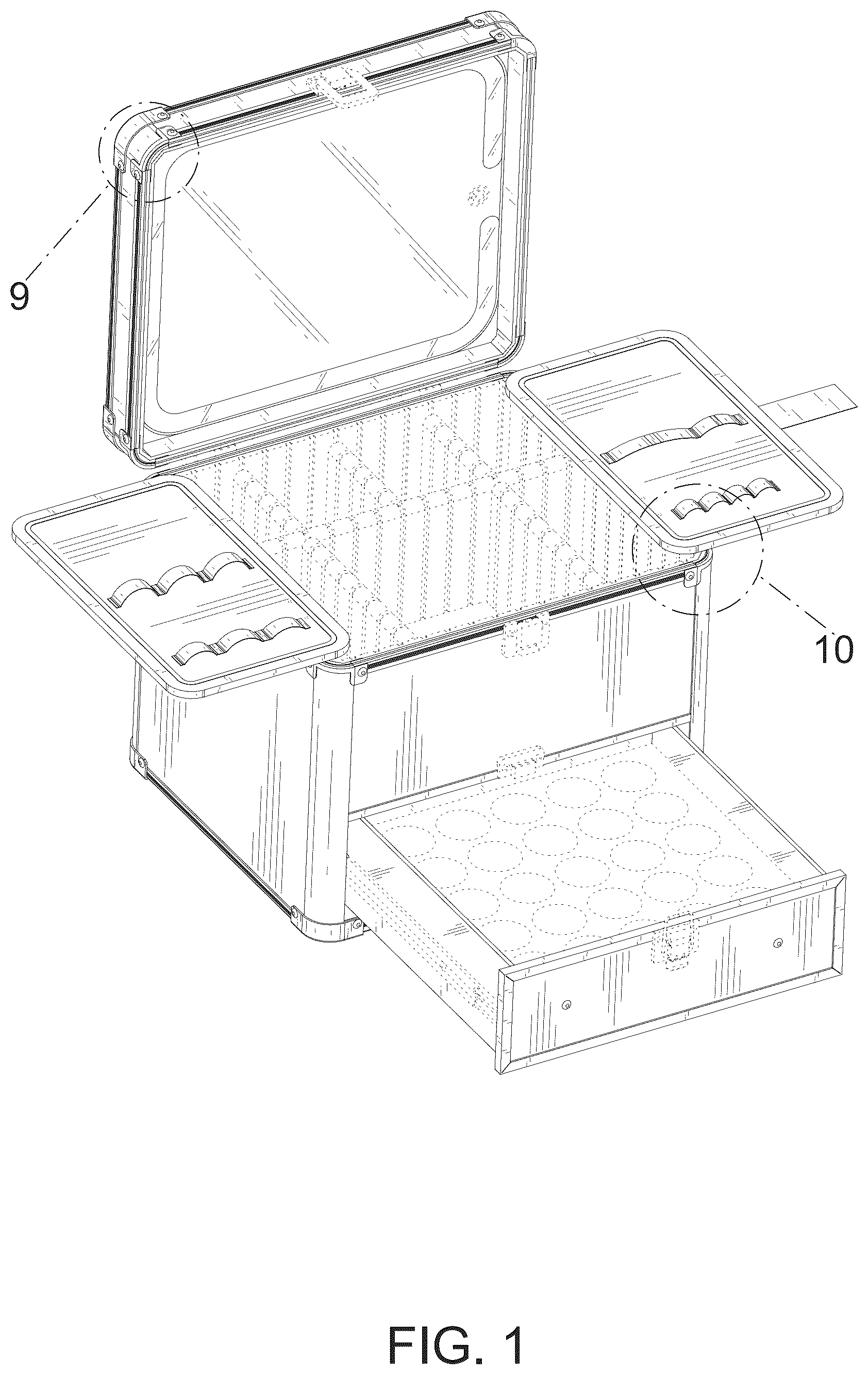 Patent USD1075307 Figure 1 – Makeup box with mirror and drawer
