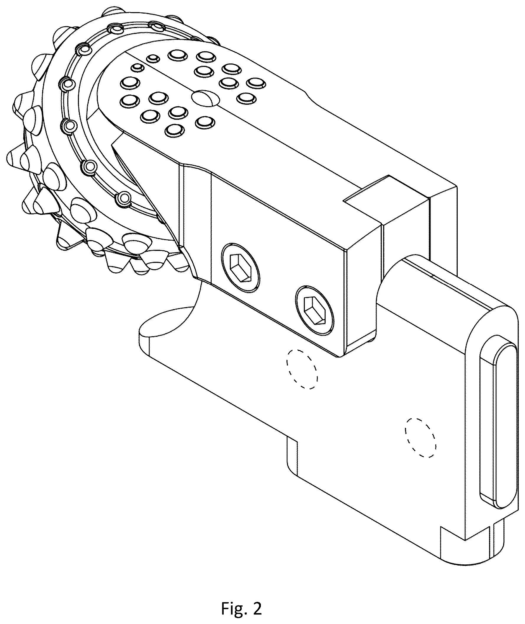 Patent USD1075852 Figure 2 – Cutting wing with rock roller for a reamer assembly
