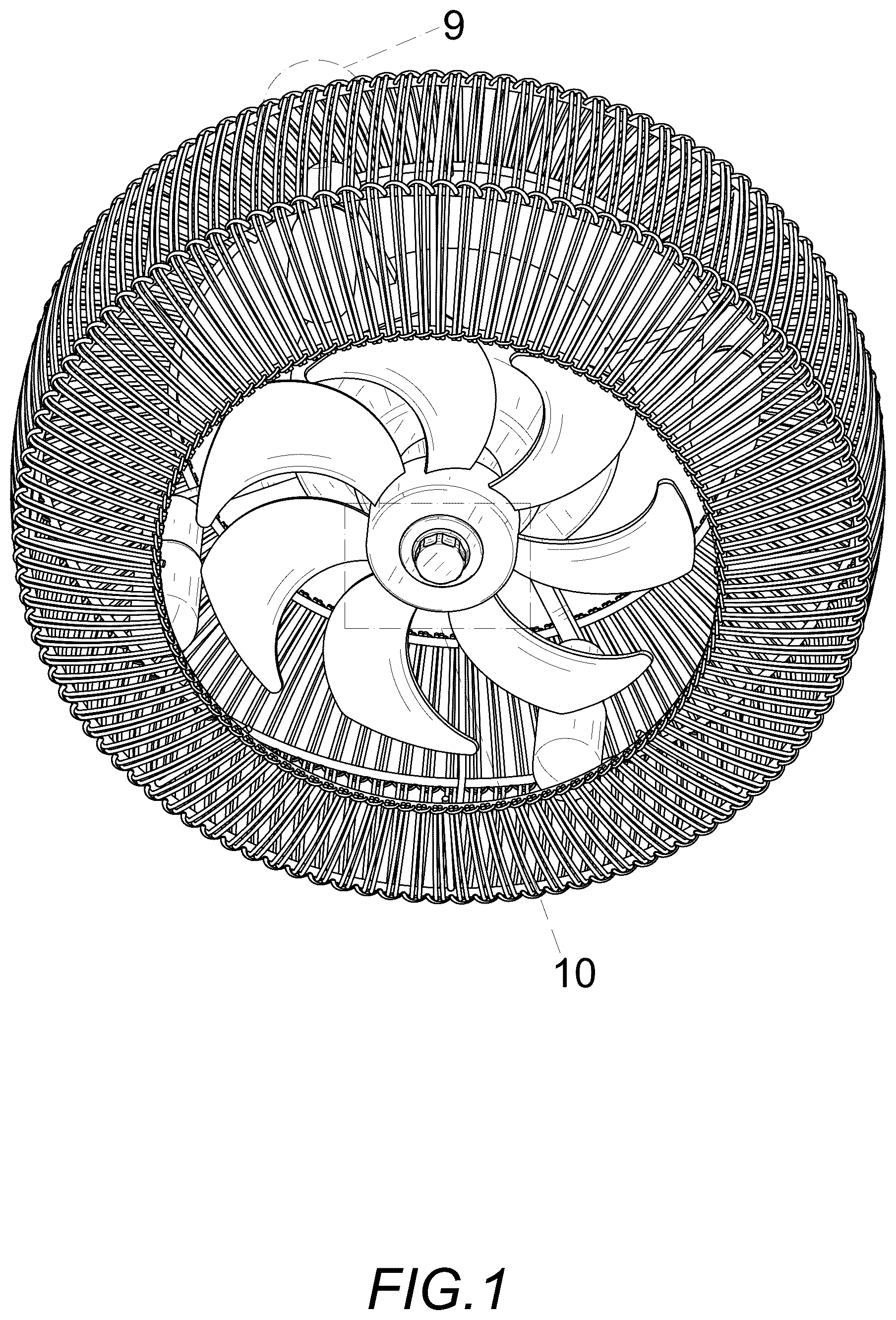 Patent USD1076051 Figure 1 – Ceiling fan with light