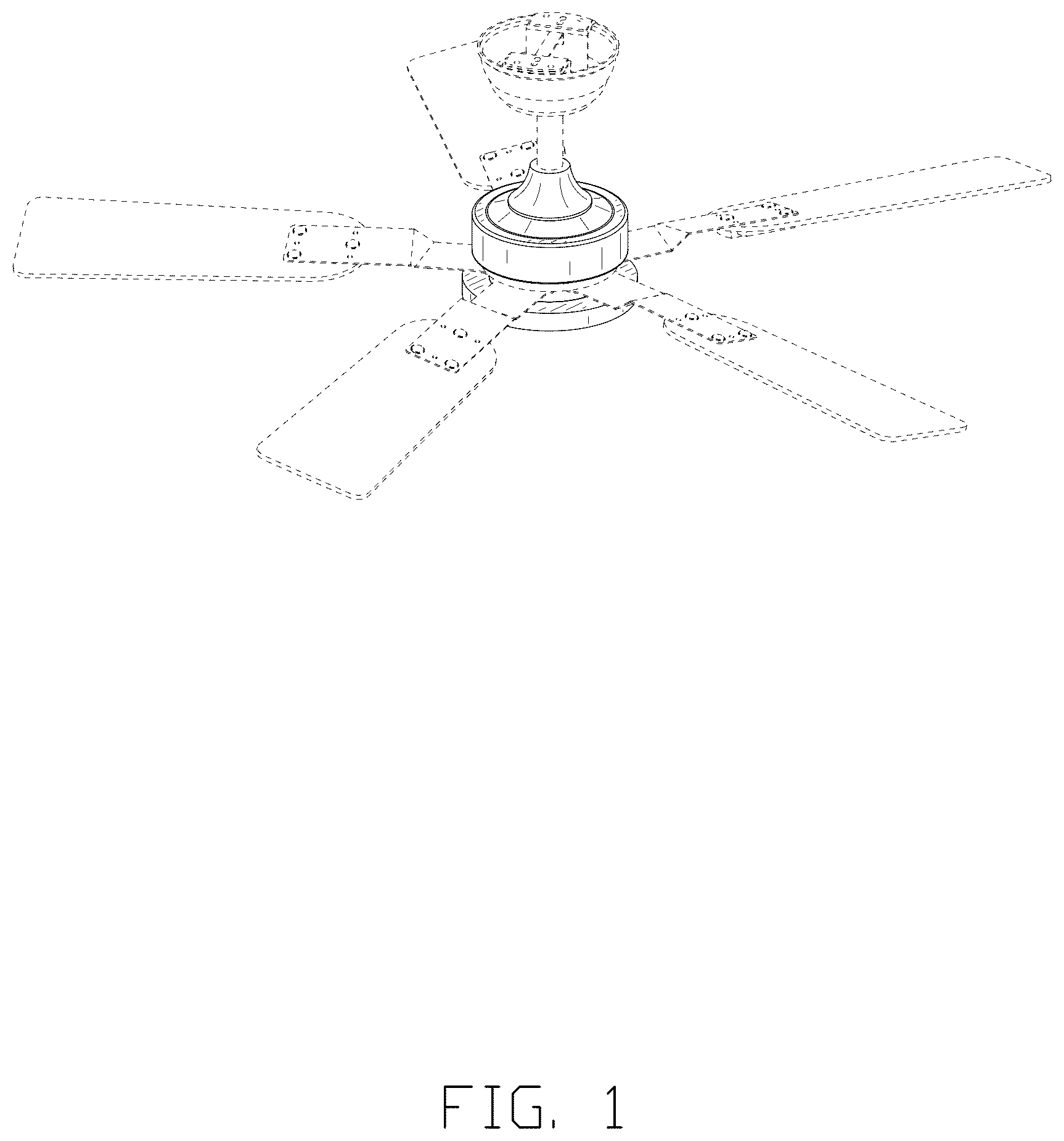 Patent USD1076052 Figure 1 – Ceiling fan with light