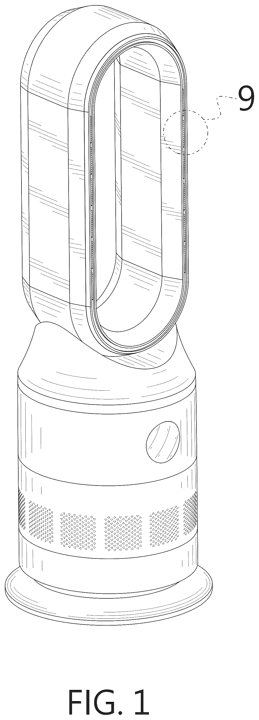 Patent USD1076053 Figure 1 – Bladeless fan