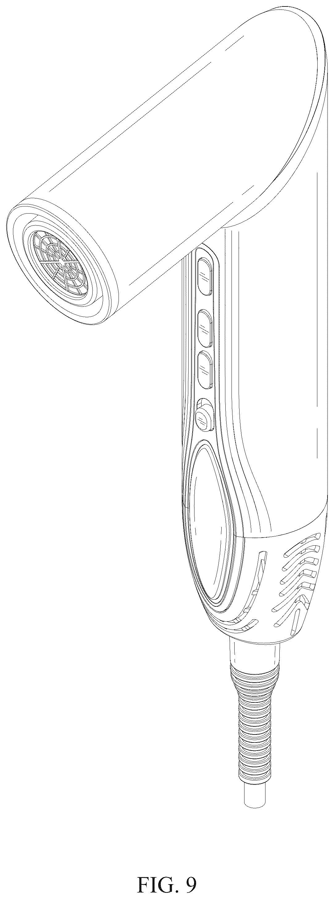 Patent USD1076225 Figure 9 – Handle for hot air comb