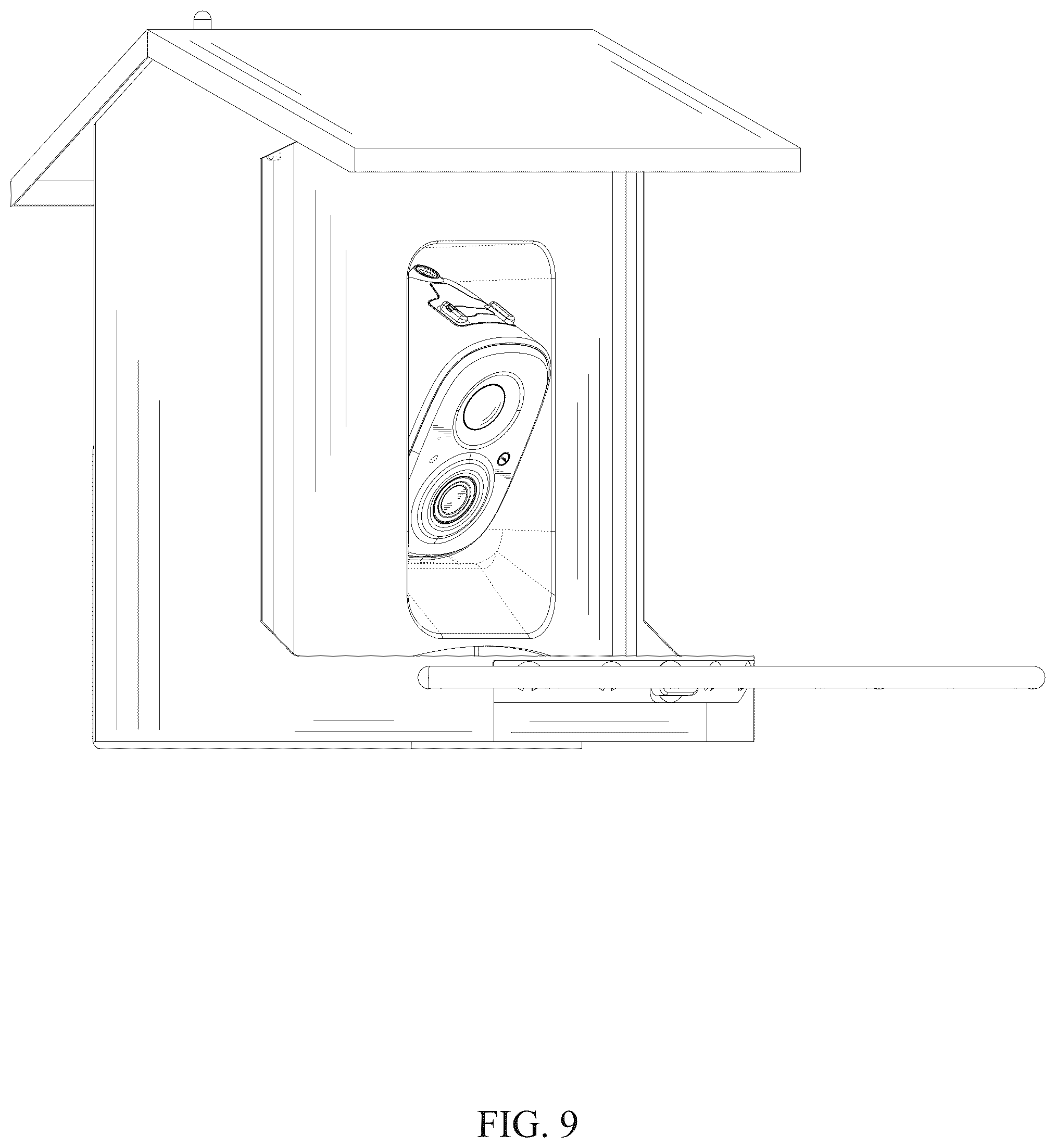 Patent USD1076257 Figure 9 – Bird feeder with camera