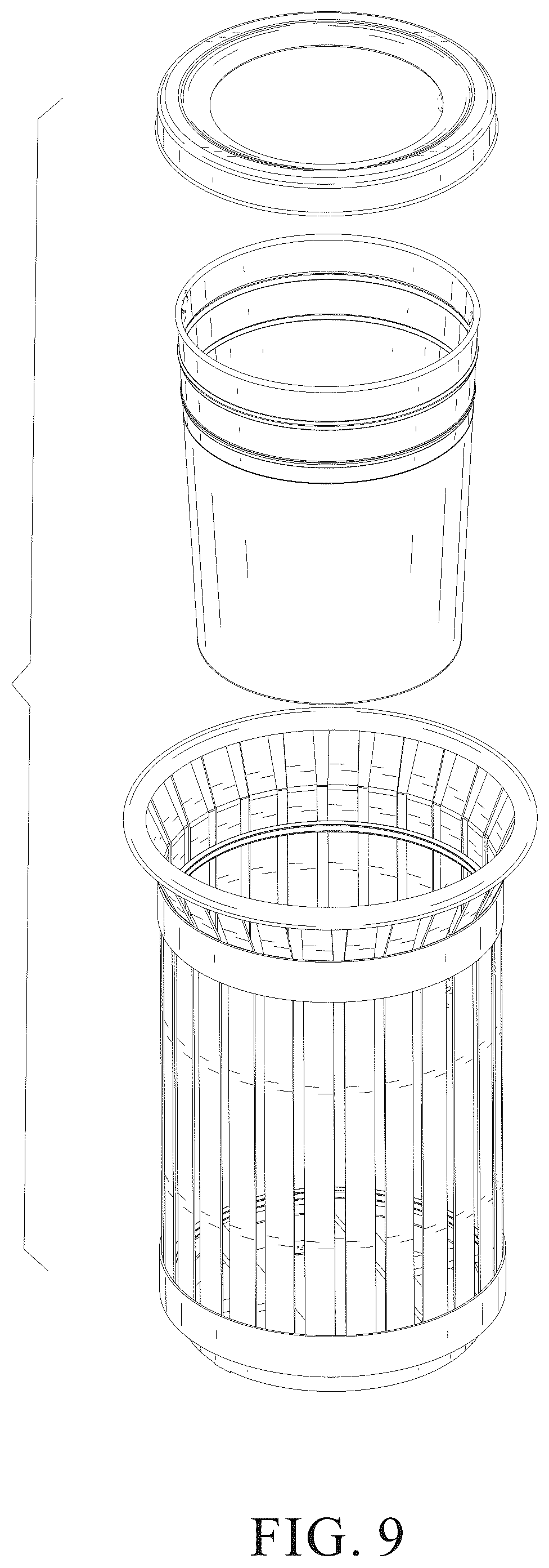 Patent USD1076307 Figure 9 – Trash can
