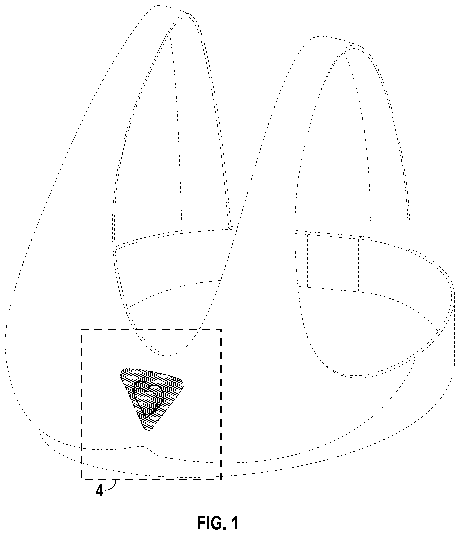 Patent USD1076327 Figure 1 – Bra including a lace pocket housing a heart-shaped crystal